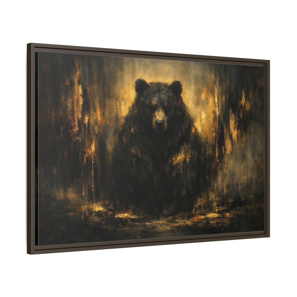 Side Mockup 9. Animals Bear Black Gold shown as stretched canvas wall art