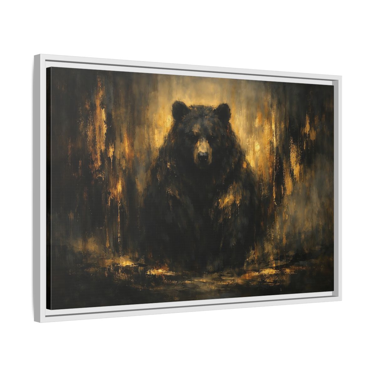 Side Mockup 10. Animals Bear Black Gold shown as stretched canvas wall art