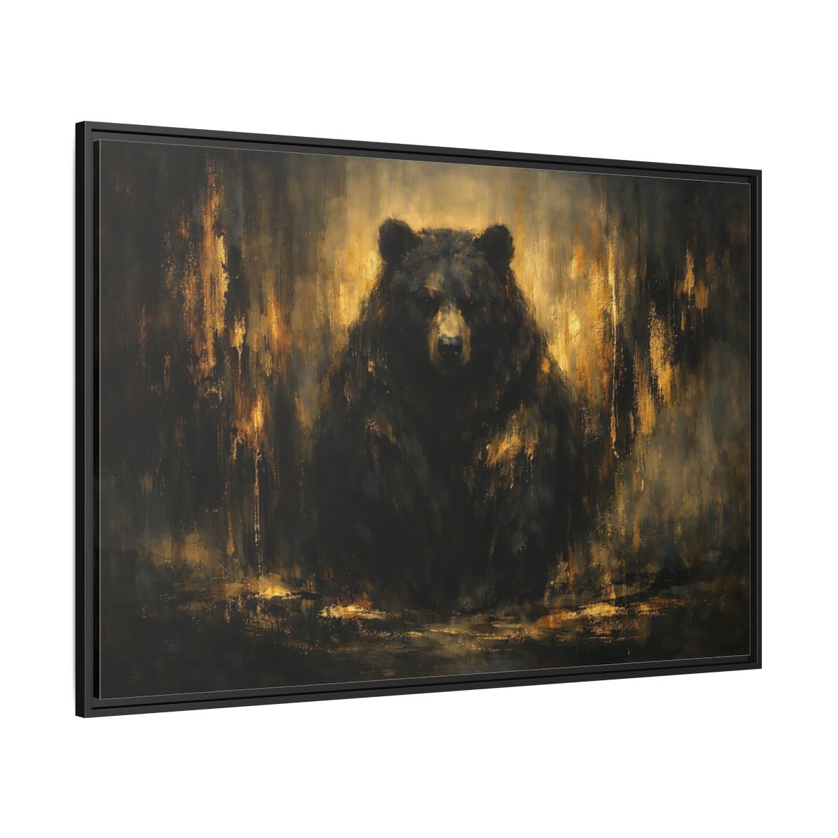 Side Mockup 12. Animals Bear Black Gold shown as stretched canvas wall art