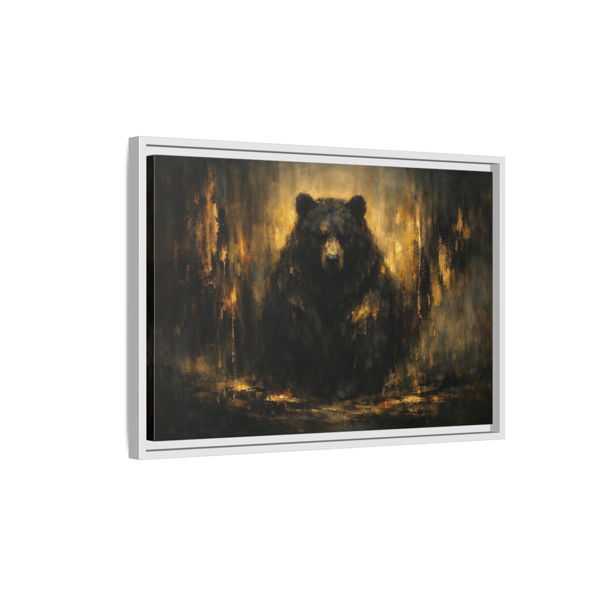 Side Mockup 1. Animals Bear Black Gold shown as stretched canvas wall art