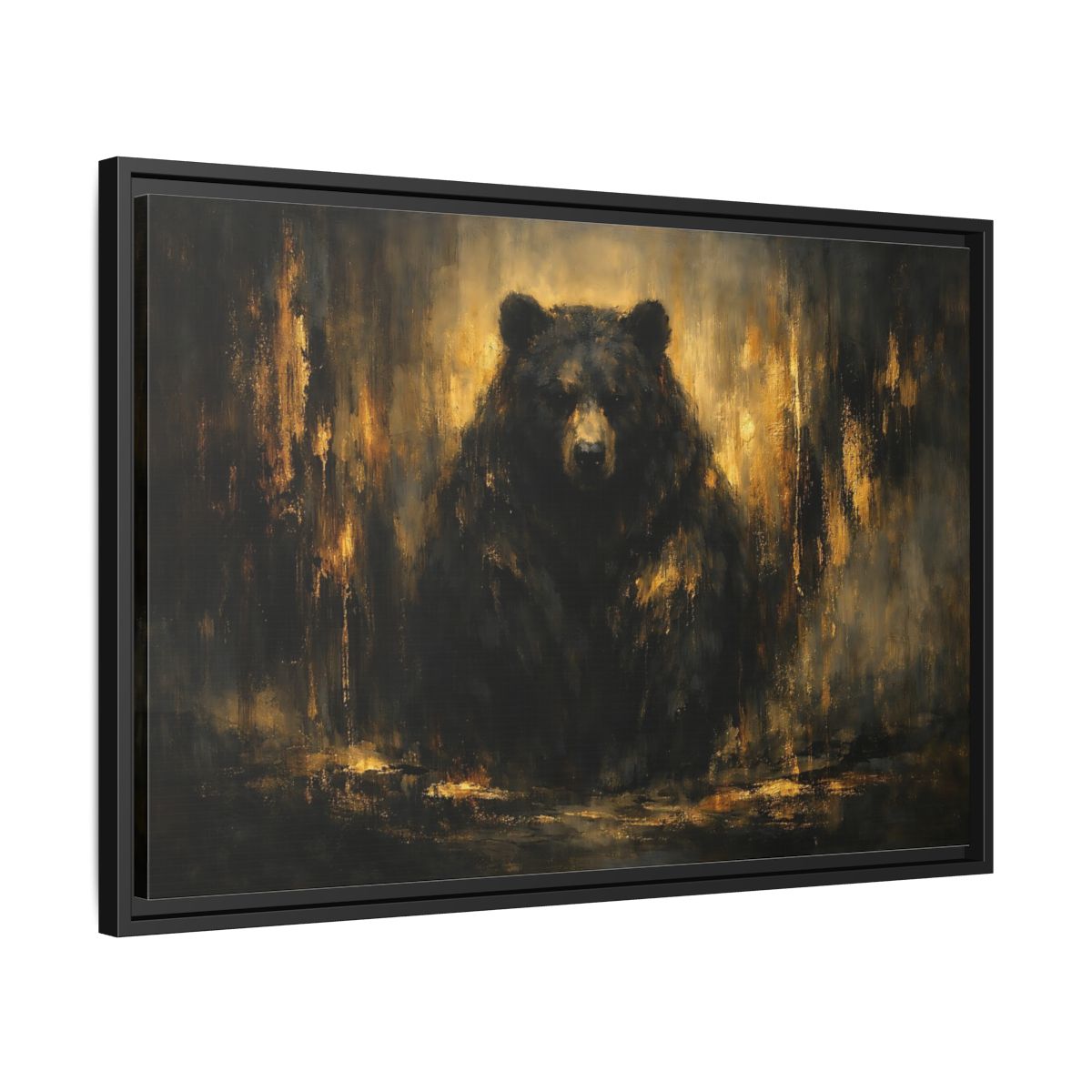 Side Mockup 14. Animals Bear Black Gold shown as stretched canvas wall art