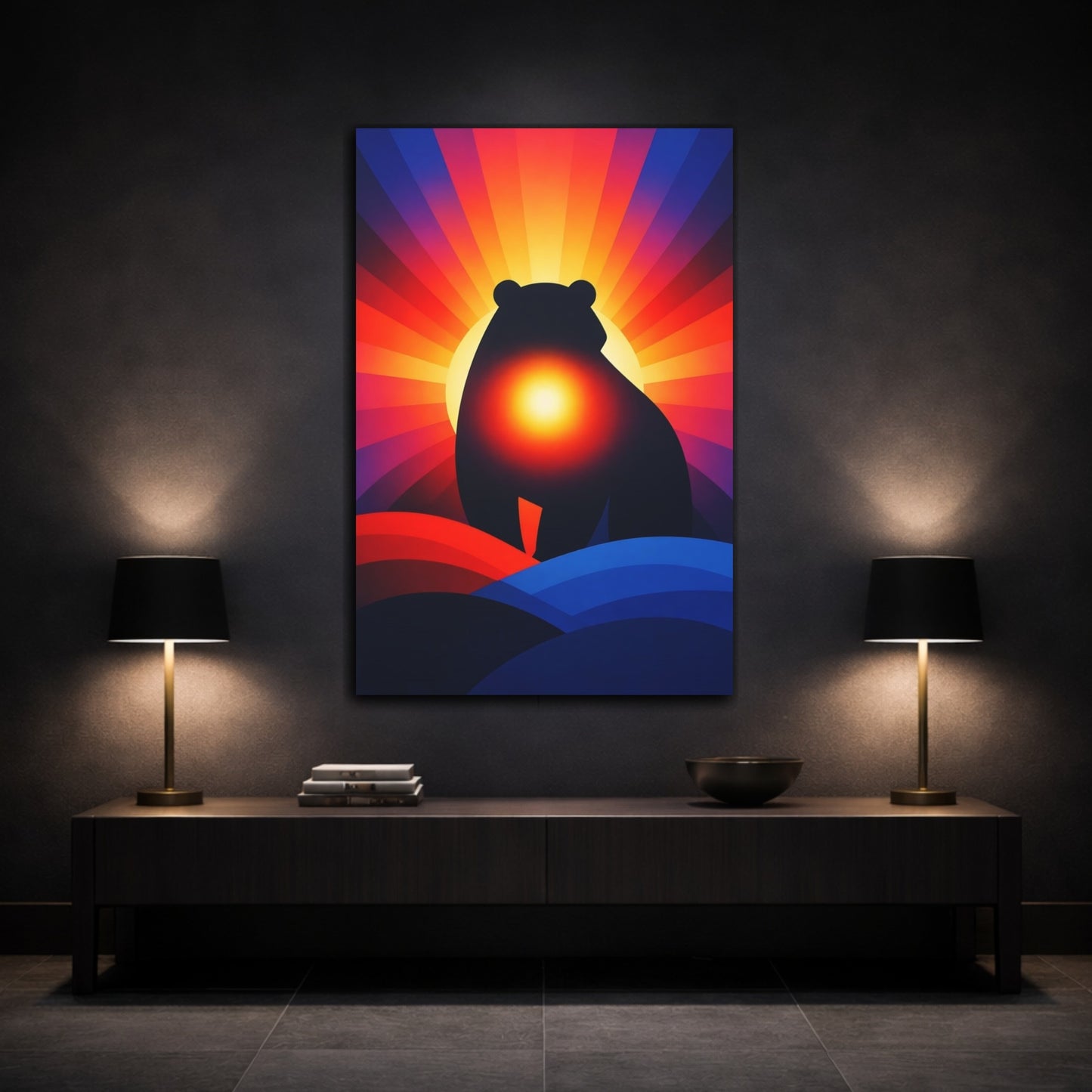 Mockup 2. Animals Bear Colorful Bear shown as stretched canvas wall art