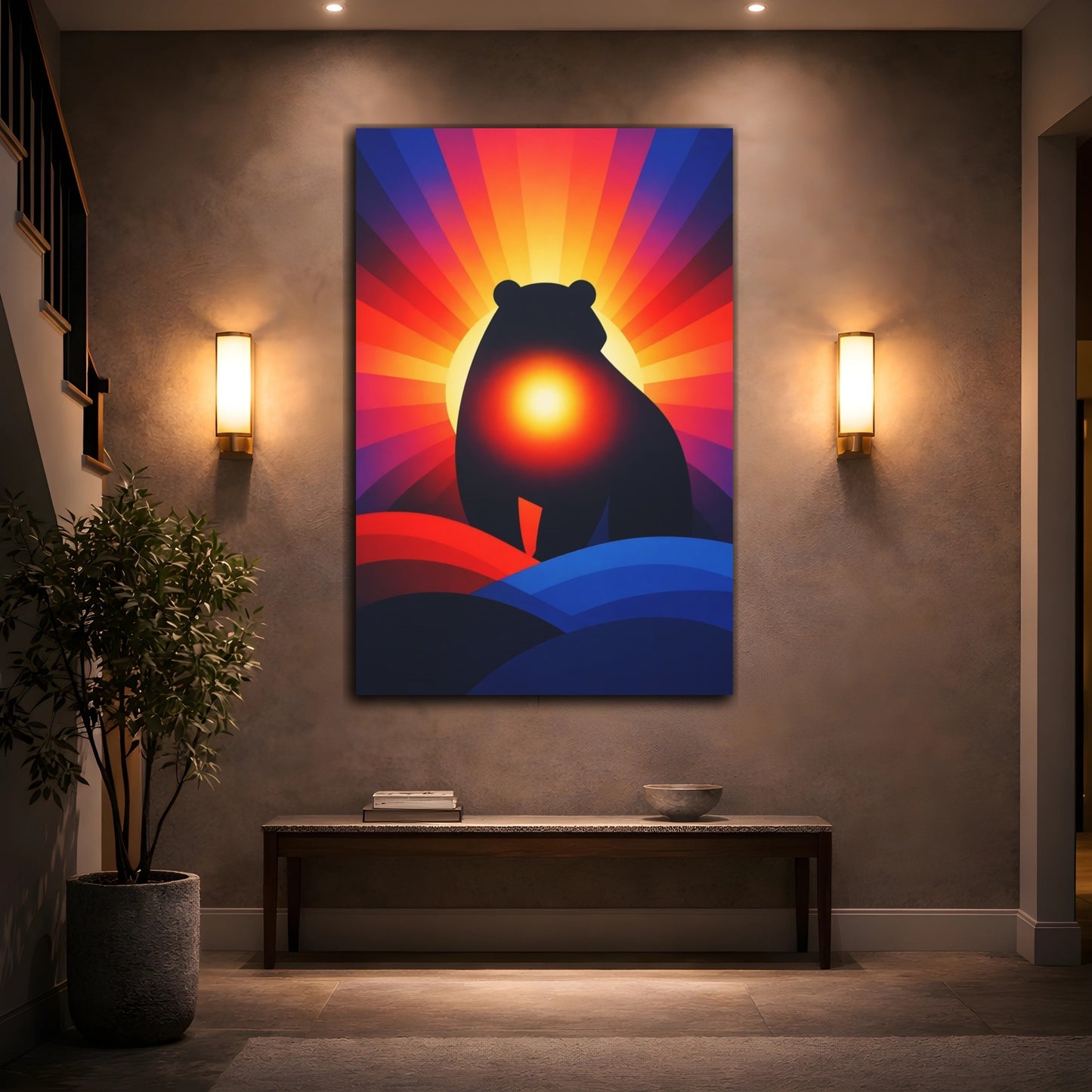 Mockup 3. Animals Bear Colorful Bear shown as stretched canvas wall art