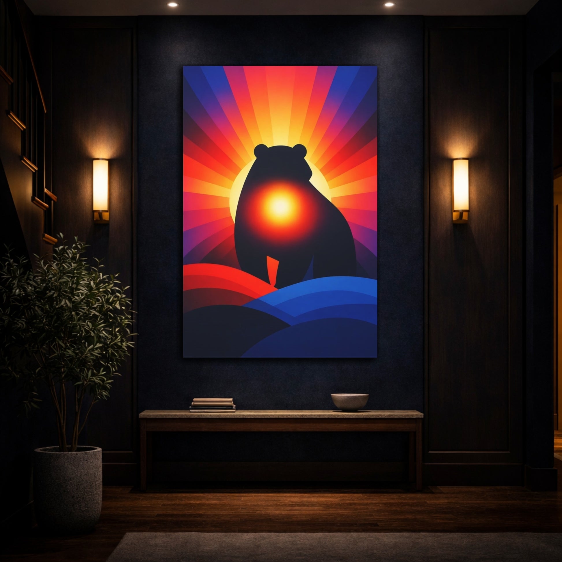 Mockup 4. Animals Bear Colorful Bear shown as stretched canvas wall art
