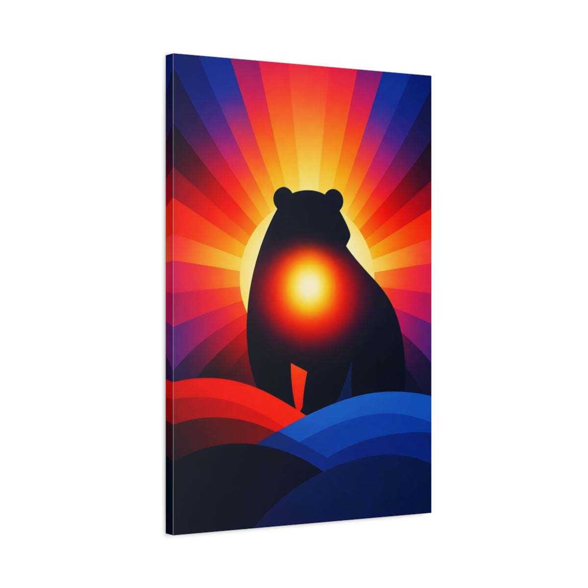 Side Mockup 1. Animals Bear Colorful Bear shown as stretched canvas wall art