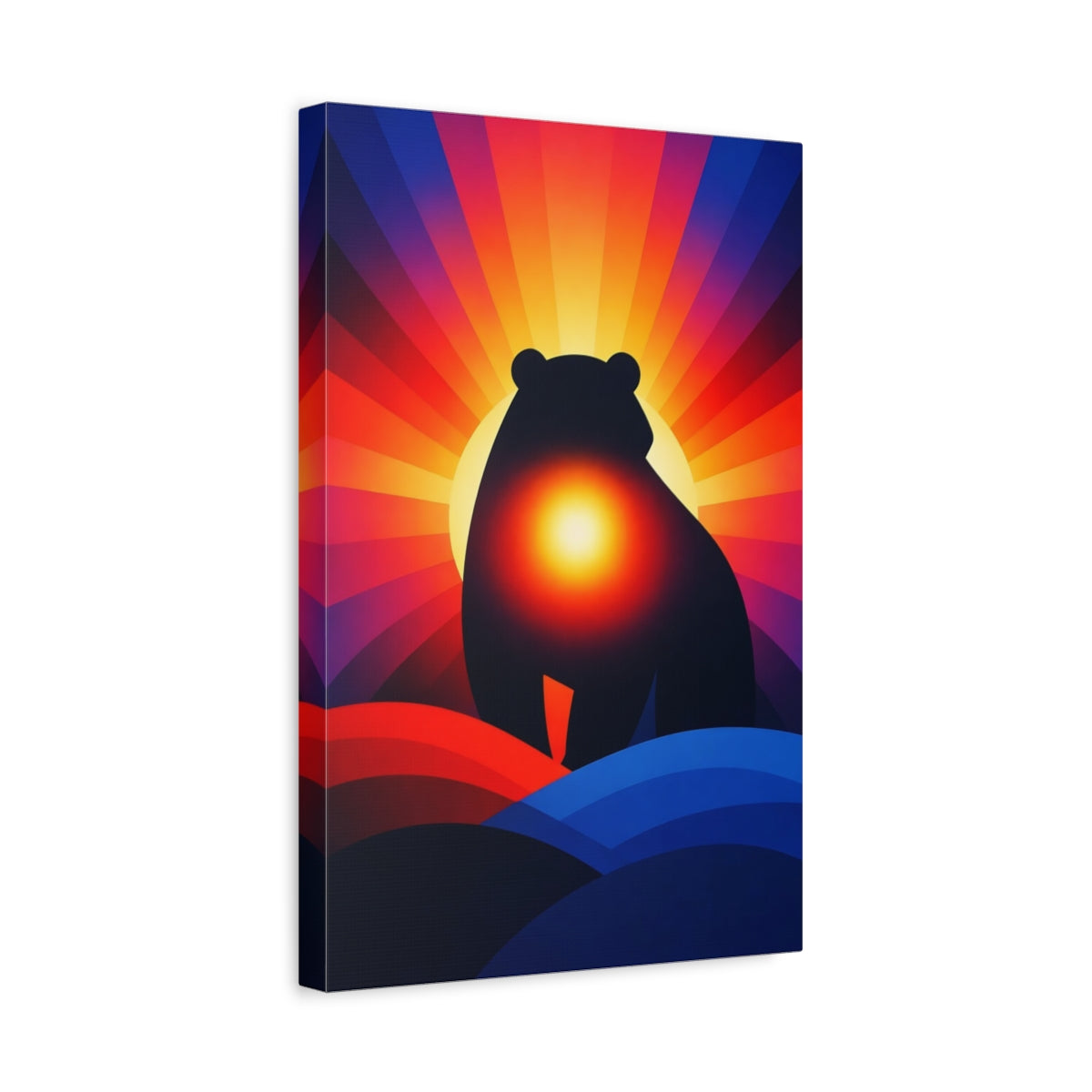 Side Mockup 4. Animals Bear Colorful Bear shown as stretched canvas wall art