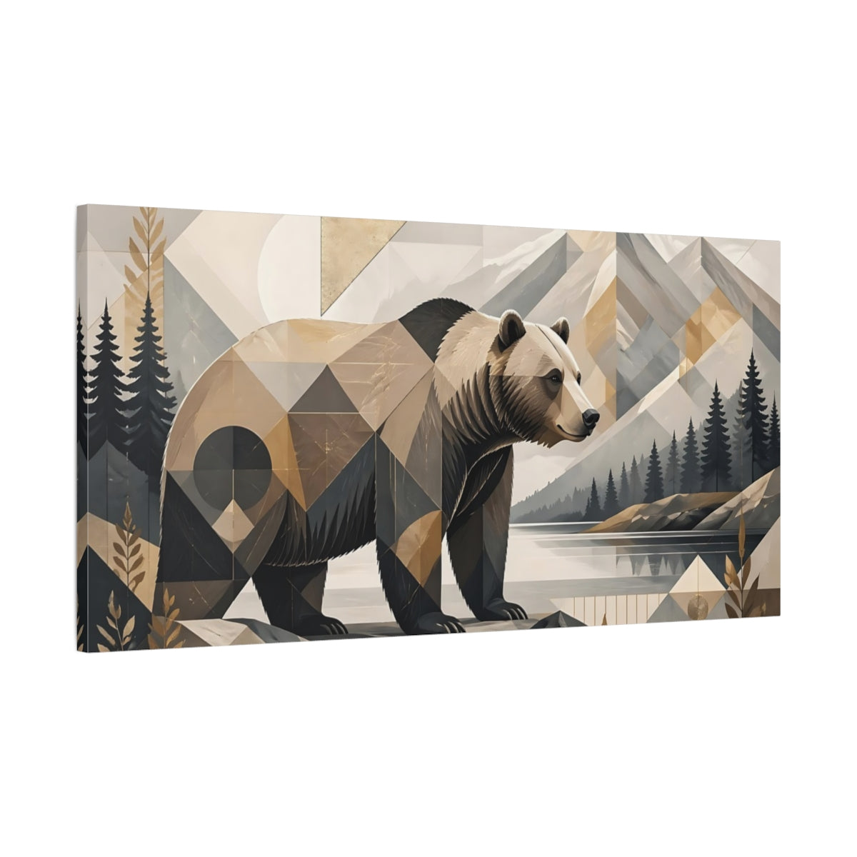 Main Mockup. Animals Bear Geometric Bear shown as stretched canvas wall art