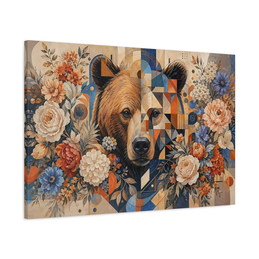 Main Mockup. Animals Bear Geometric Bear Floral shown as stretched canvas wall art