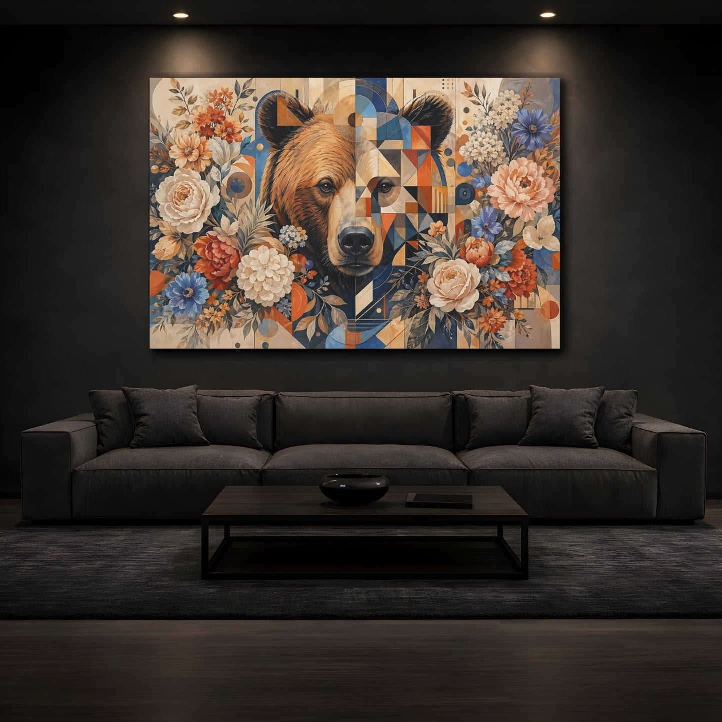 Mockup 3. Animals Bear Geometric Bear Floral shown as stretched canvas wall art
