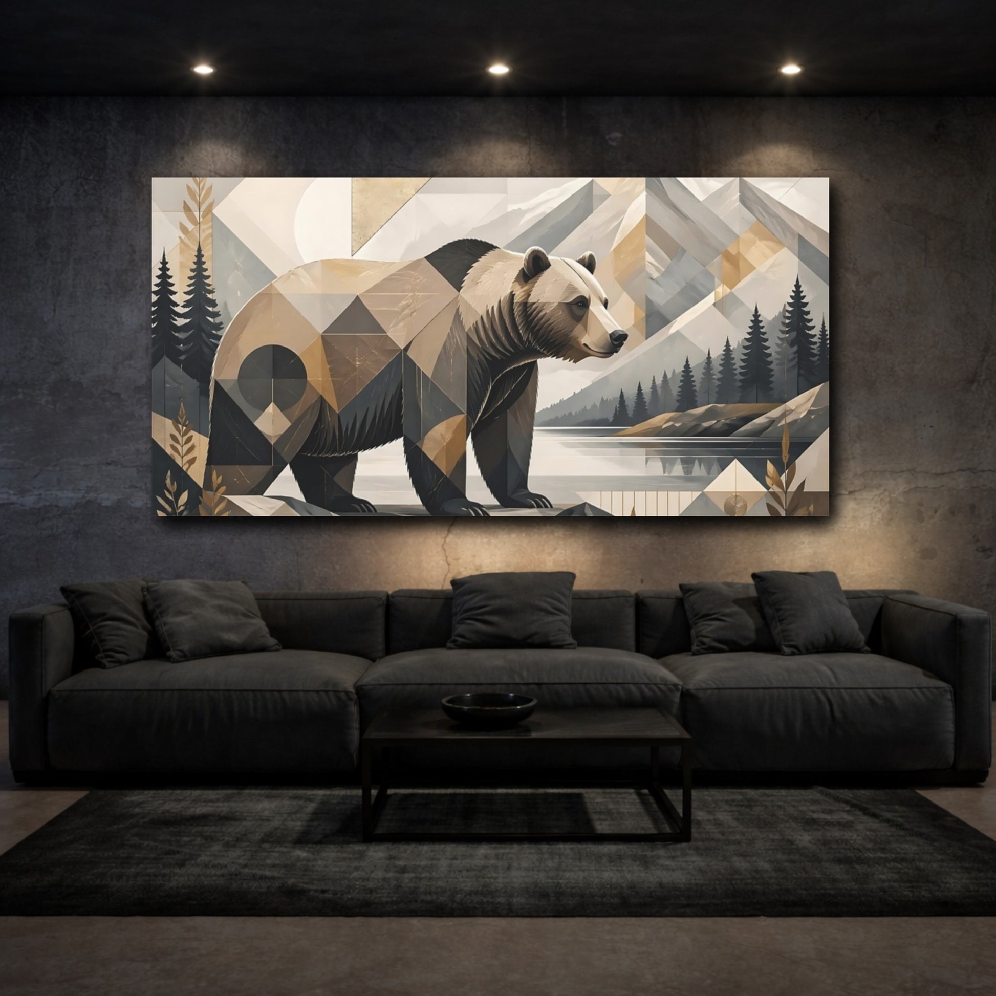 Mockup 2. Animals Bear Geometric Bear shown as stretched canvas wall art