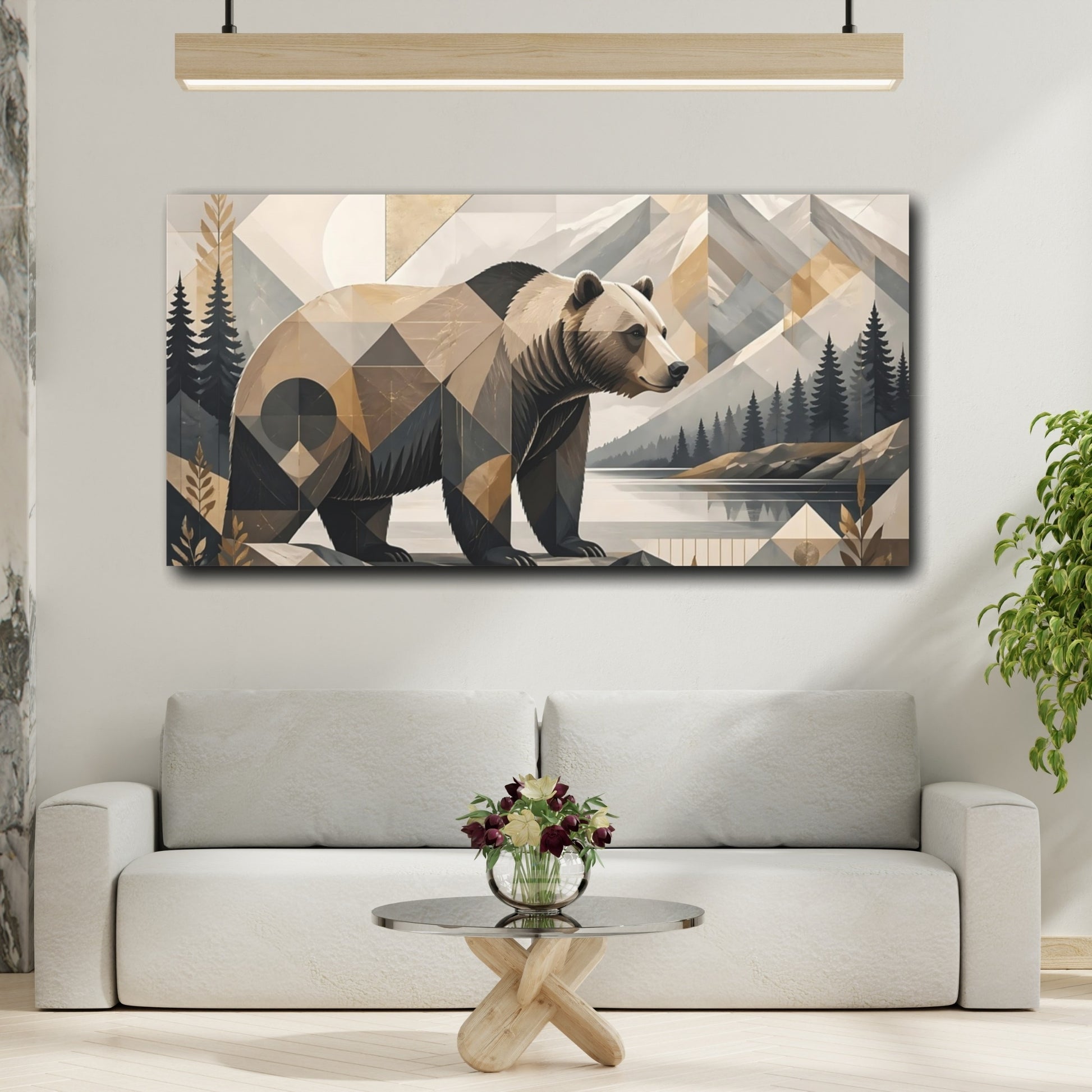 Mockup 3. Animals Bear Geometric Bear shown as stretched canvas wall art