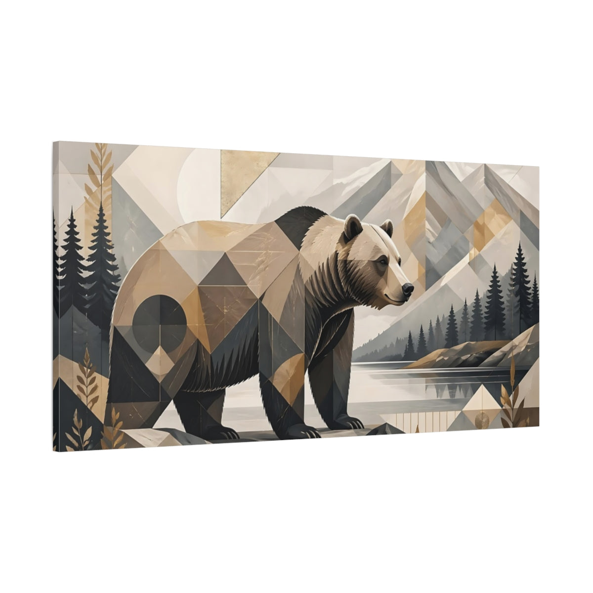 Side Mockup 2. Animals Bear Geometric Bear shown as stretched canvas wall art