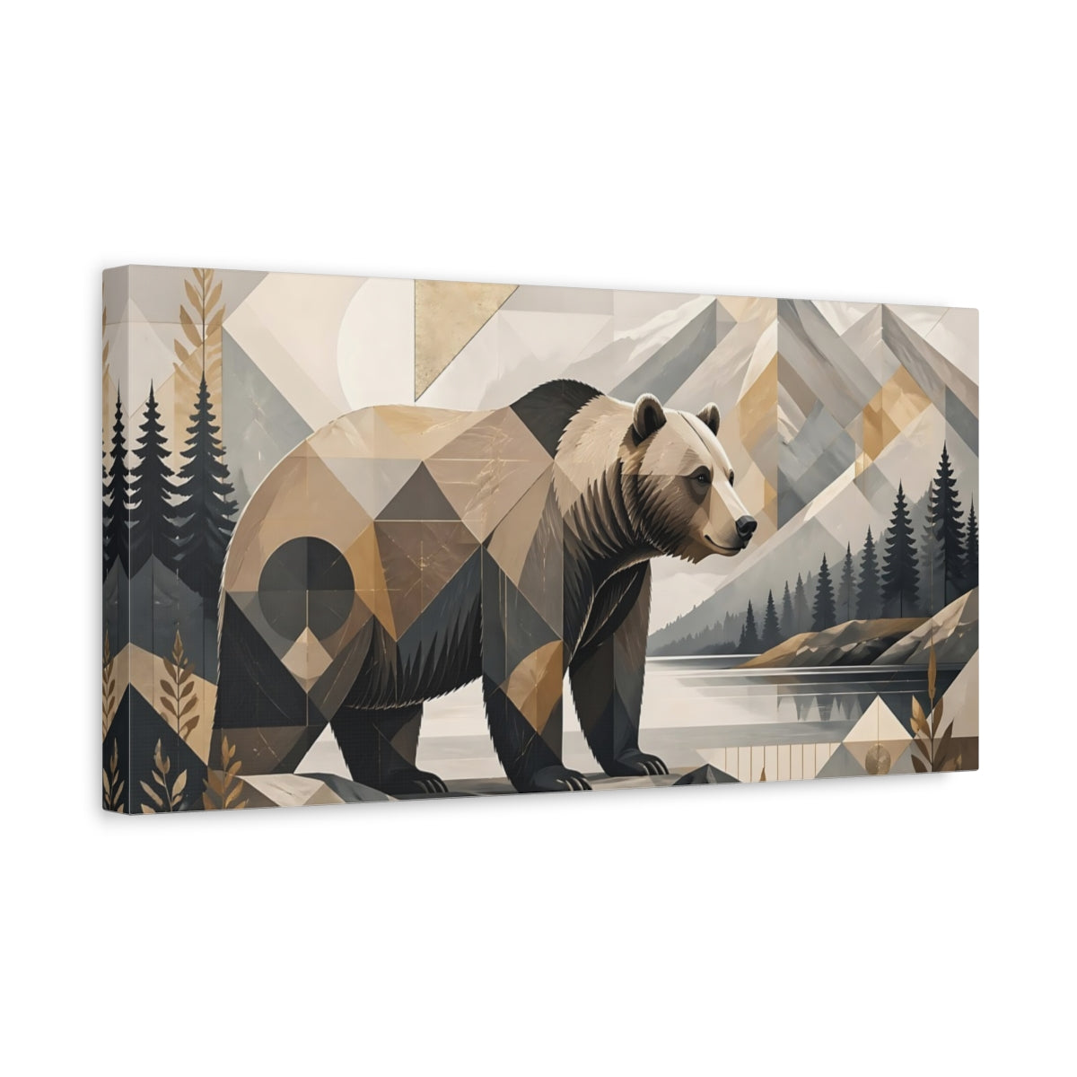 Side Mockup 3. Animals Bear Geometric Bear shown as stretched canvas wall art