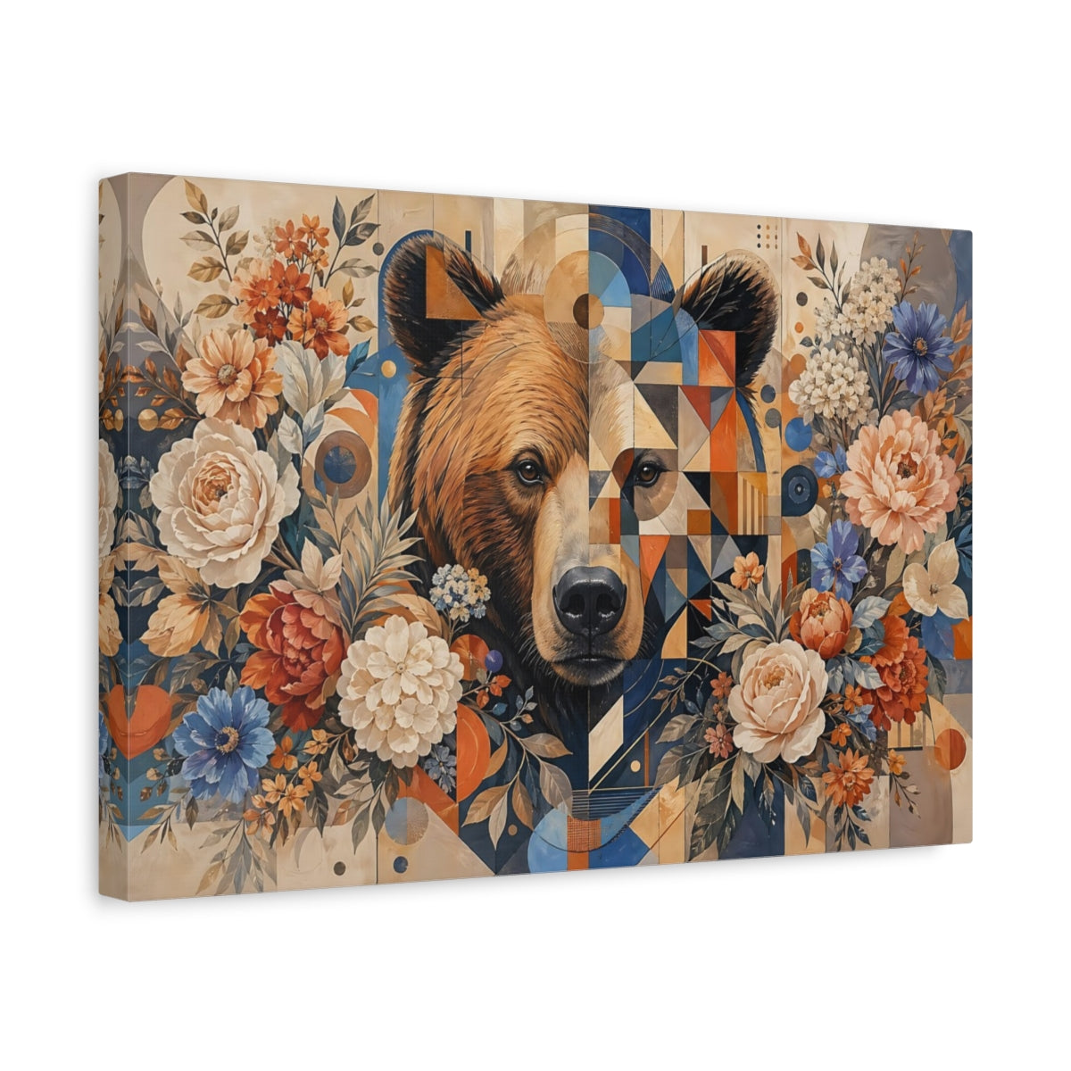 Side Mockup 4. Animals Bear Geometric Bear Floral shown as stretched canvas wall art