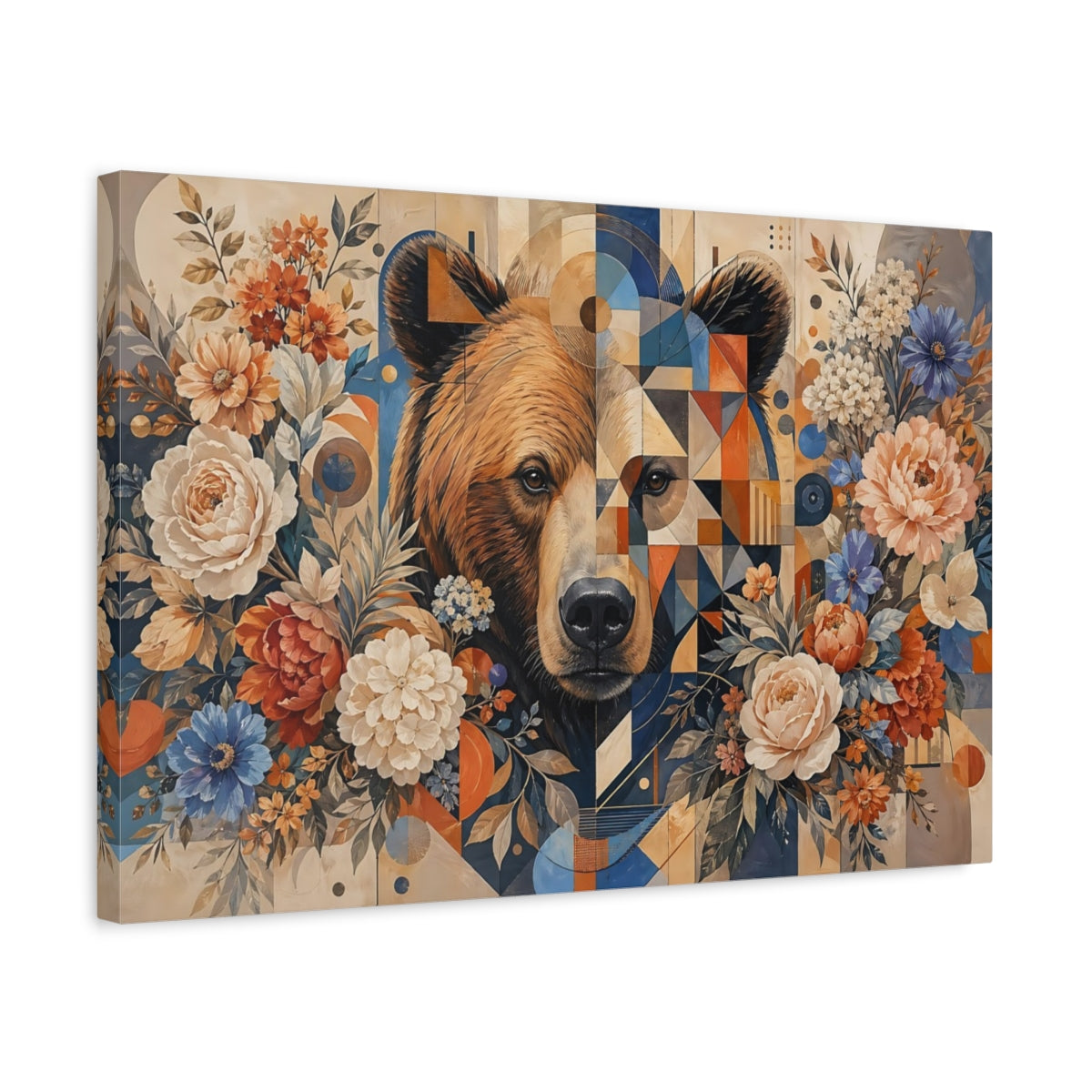 Side Mockup 3. Animals Bear Geometric Bear Floral shown as stretched canvas wall art