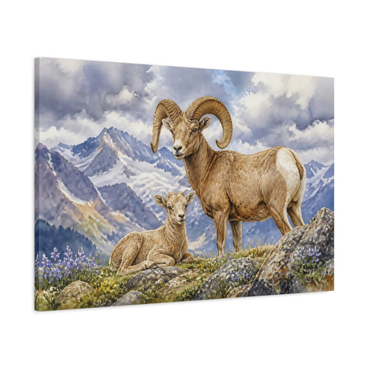 Main Mockup. Animals Bighorn Sheep In Alps shown as canvas print