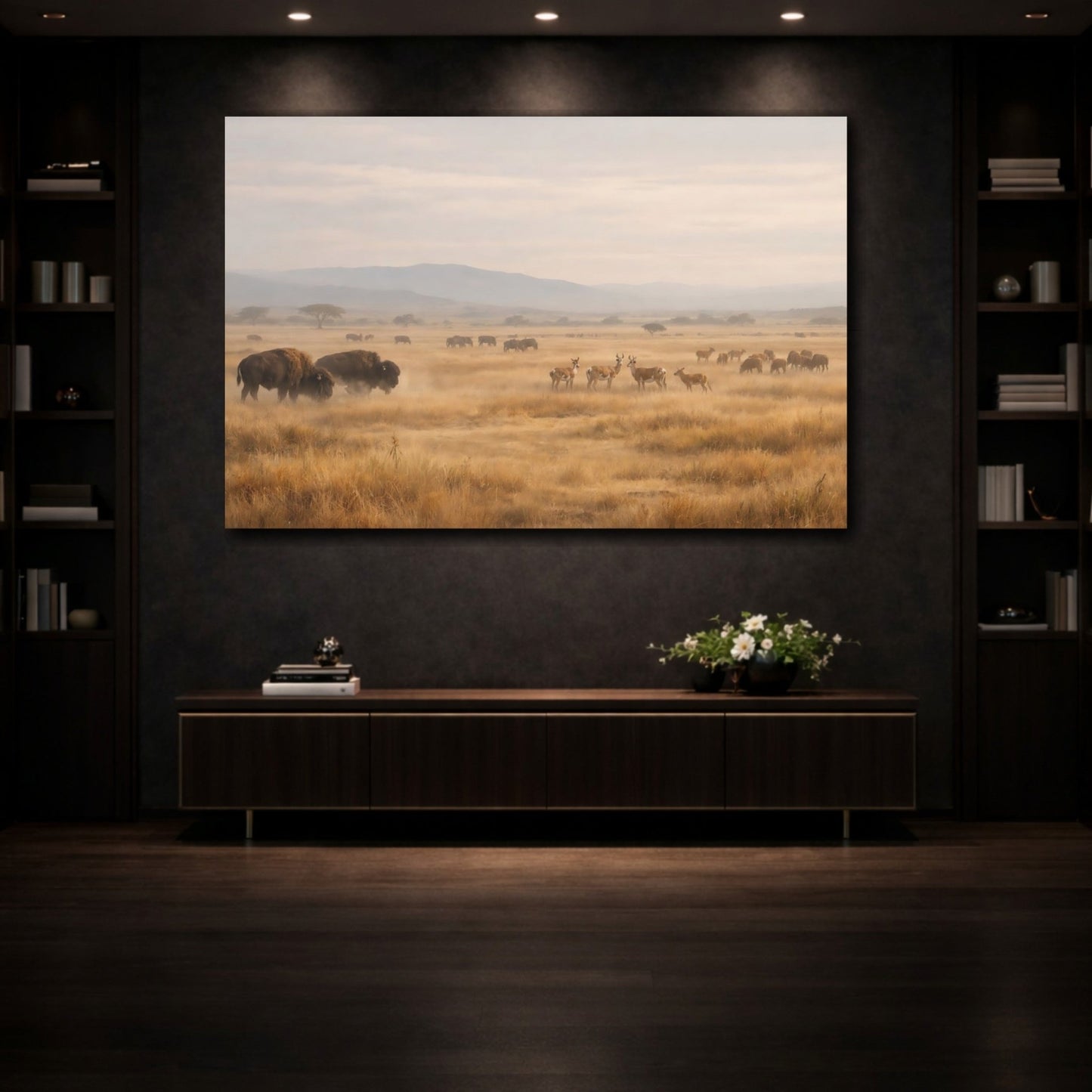 Animals Bison Antelopes Brown And Gold - Canvas Wall Art Print - YesArtYes