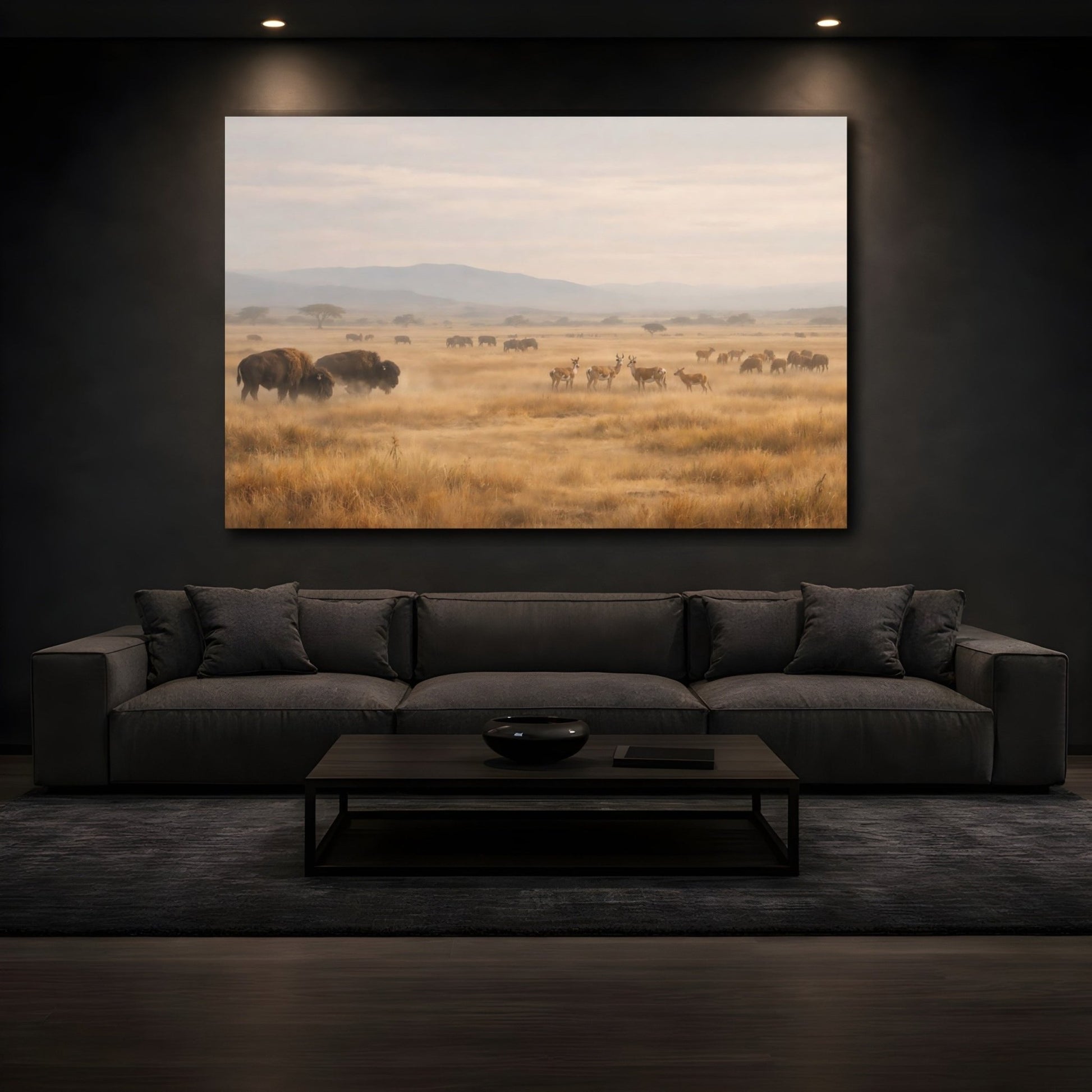 Animals Bison Antelopes Brown And Gold - Canvas Wall Art Print - YesArtYes