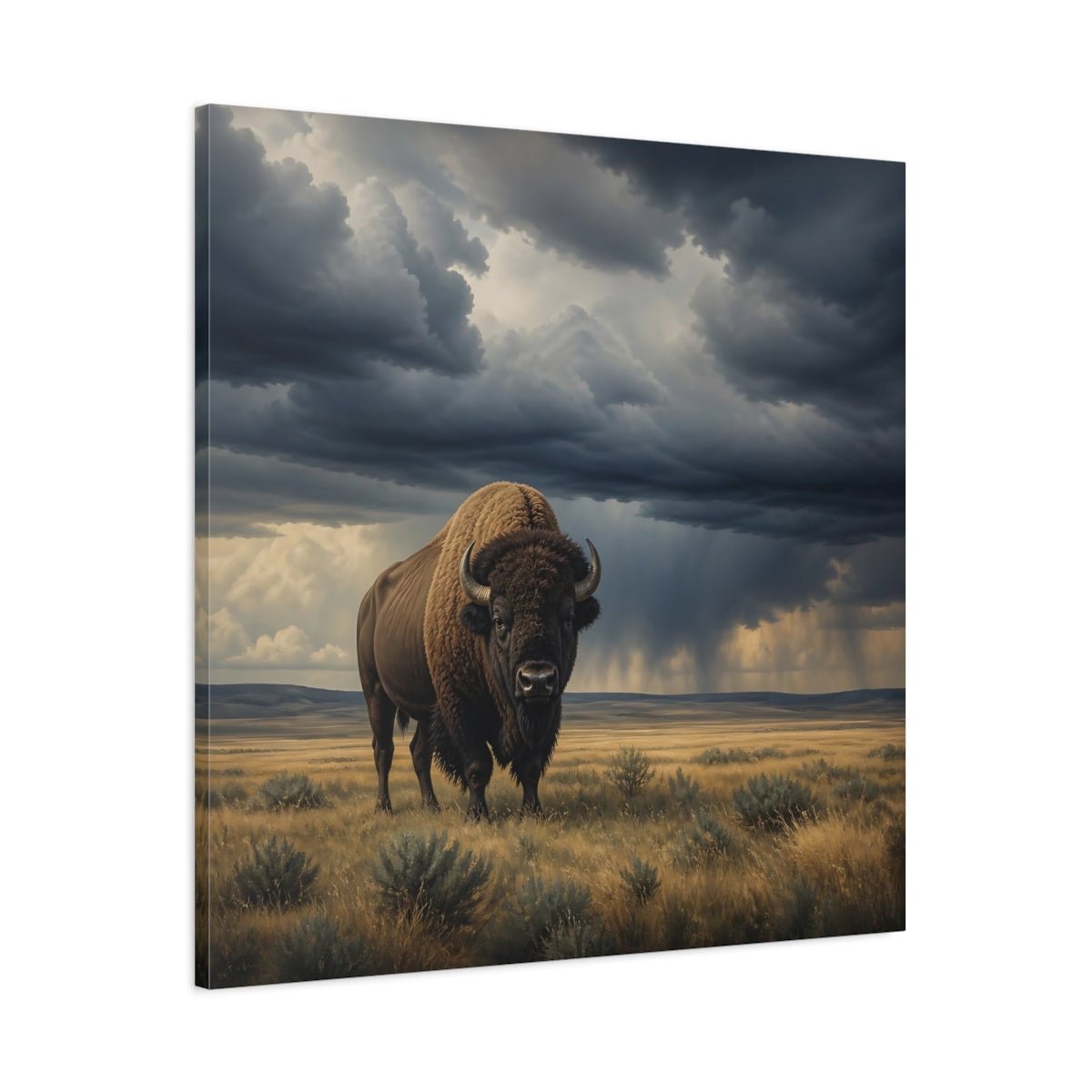 Animals Bison Brown And Gray Canvas Print – Realistic Living Room, Above Sofa - YesArtYes
