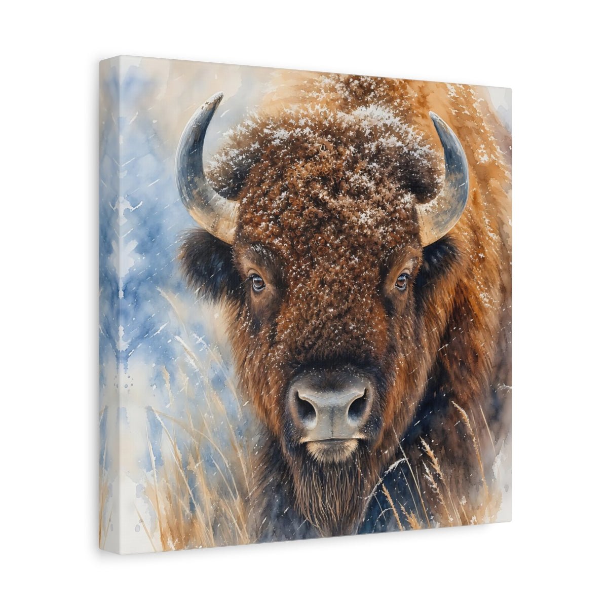 Animals Bison Brown Winter Canvas Print – watercolor Living Room, Above Console Table - YesArtYes