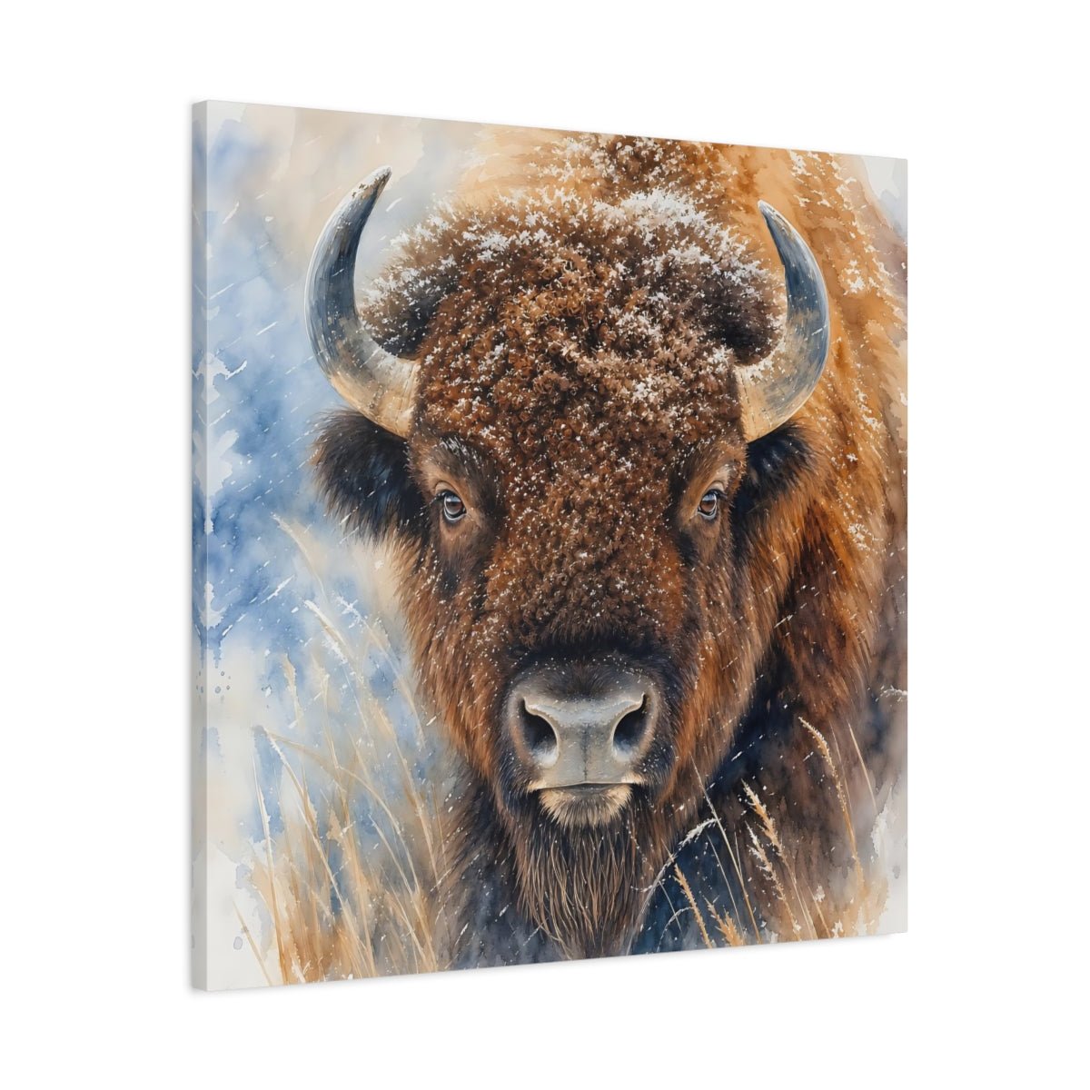 Animals Bison Brown Winter Canvas Print – watercolor Living Room, Above Console Table - YesArtYes