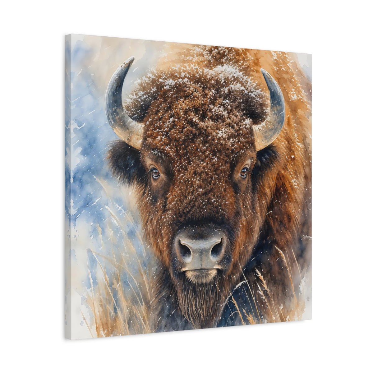 Animals Bison Brown Winter Canvas Print – watercolor Living Room, Above Console Table - YesArtYes