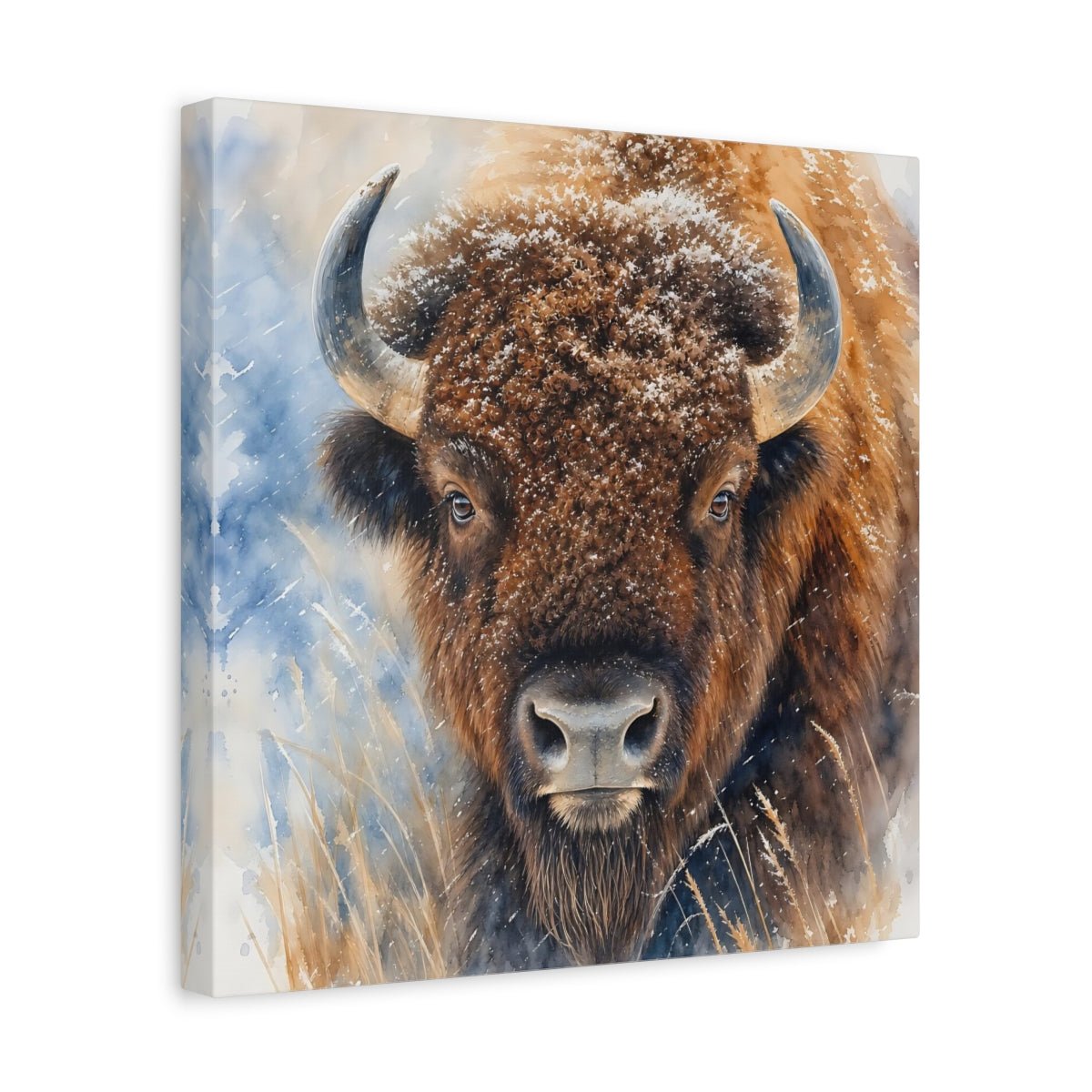 Animals Bison Brown Winter Canvas Print – watercolor Living Room, Above Console Table - YesArtYes