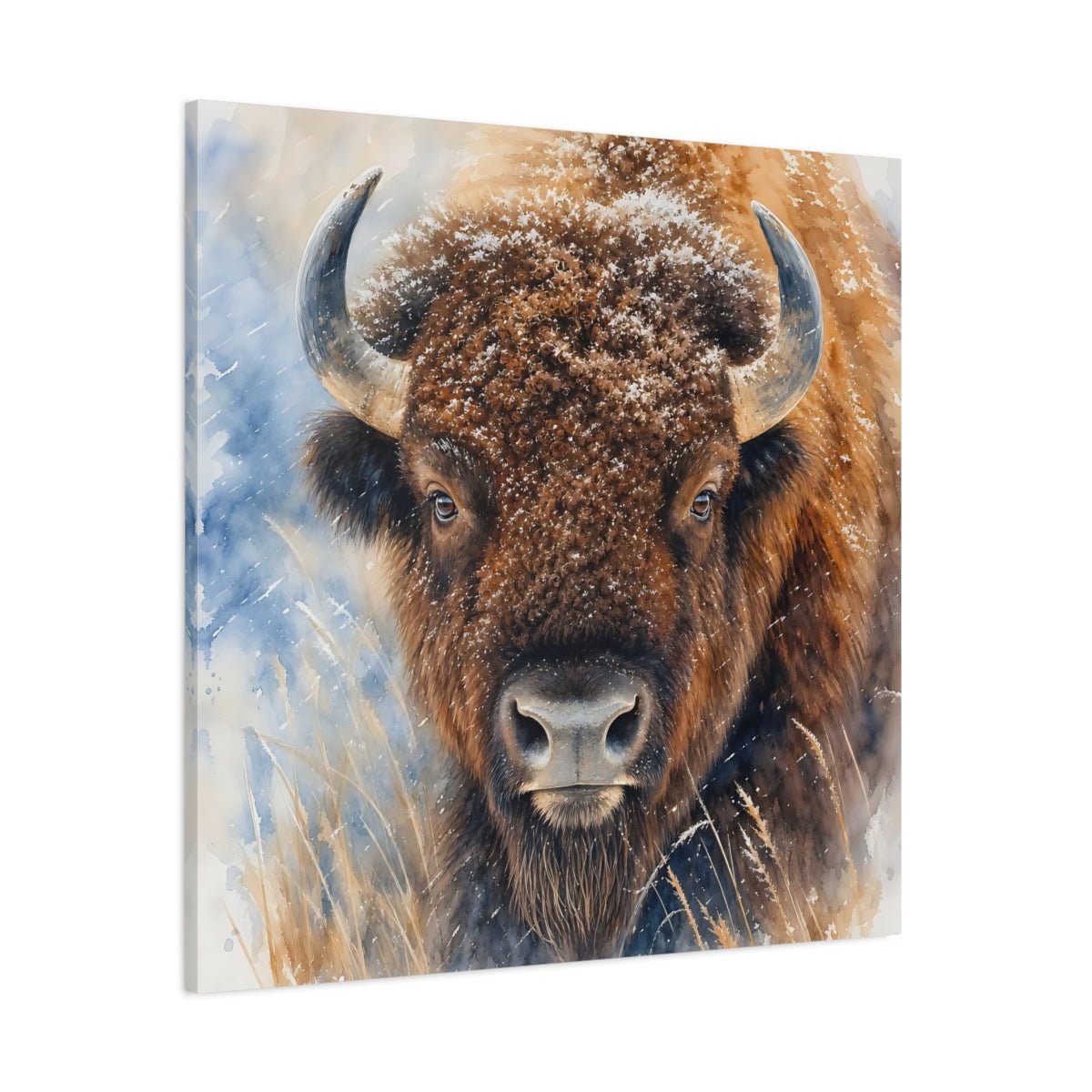 Animals Bison Brown Winter Canvas Print – watercolor Living Room, Above Console Table - YesArtYes