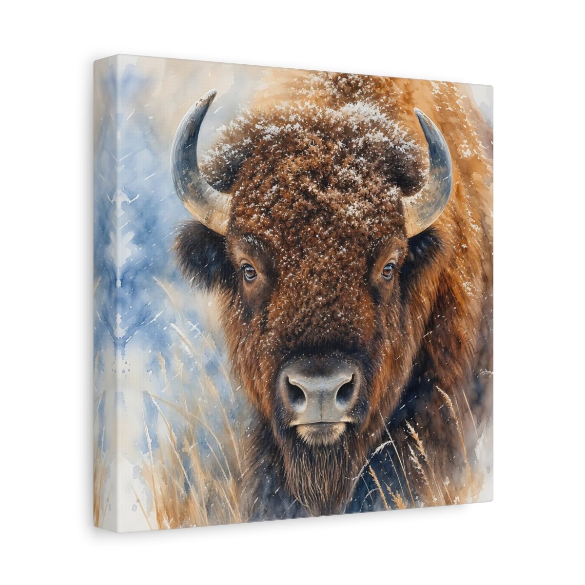 Animals Bison Brown Winter Canvas Print – watercolor Living Room, Above Console Table - YesArtYes
