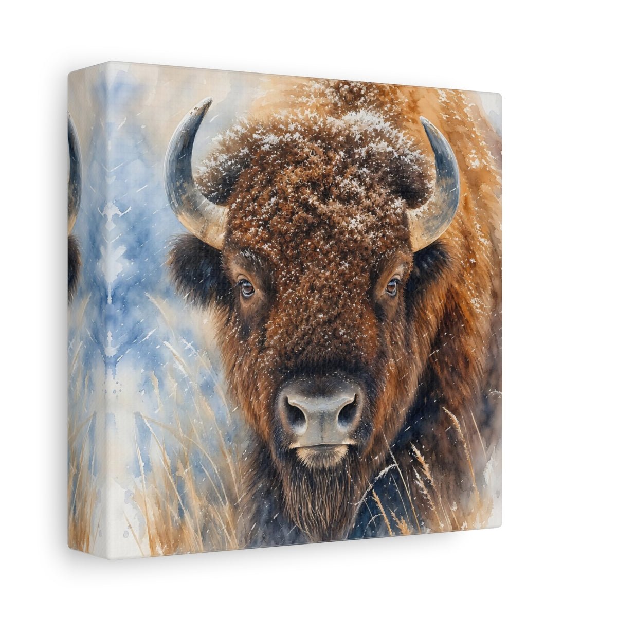 Animals Bison Brown Winter Canvas Print – watercolor Living Room, Above Console Table - YesArtYes