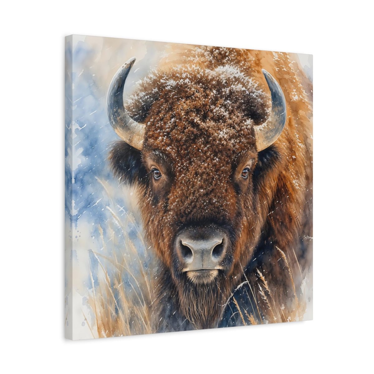 Animals Bison Brown Winter Canvas Print – watercolor Living Room, Above Console Table - YesArtYes
