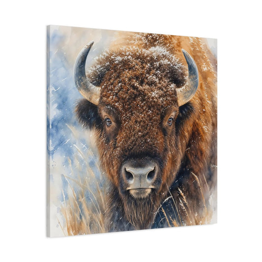 Animals Bison Brown Winter Canvas Print – watercolor Living Room, Above Console Table - YesArtYes