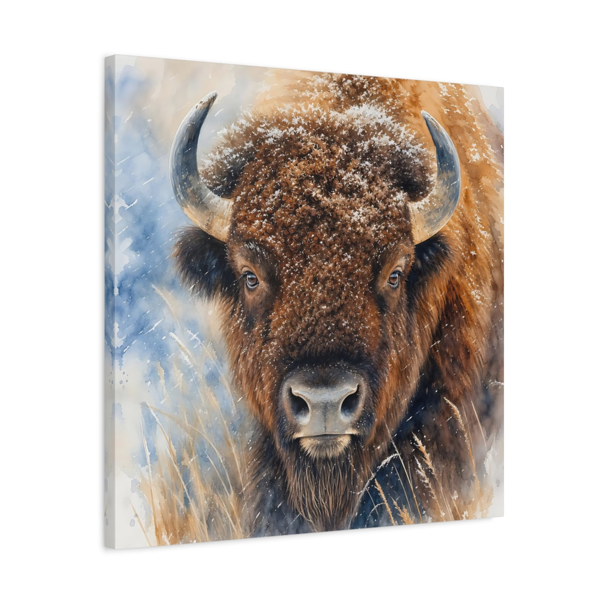 Side Mockup 4. Animals Bison Brown Winter Bison shown as canvas print