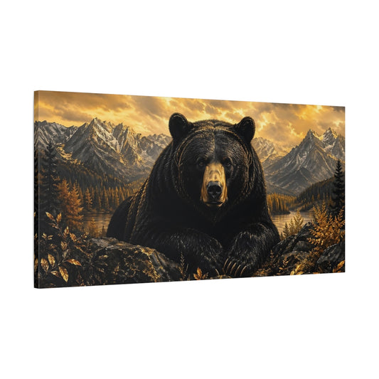 Main Mockup. Animals Black Bear Black Bear Gold shown as stretched canvas wall art