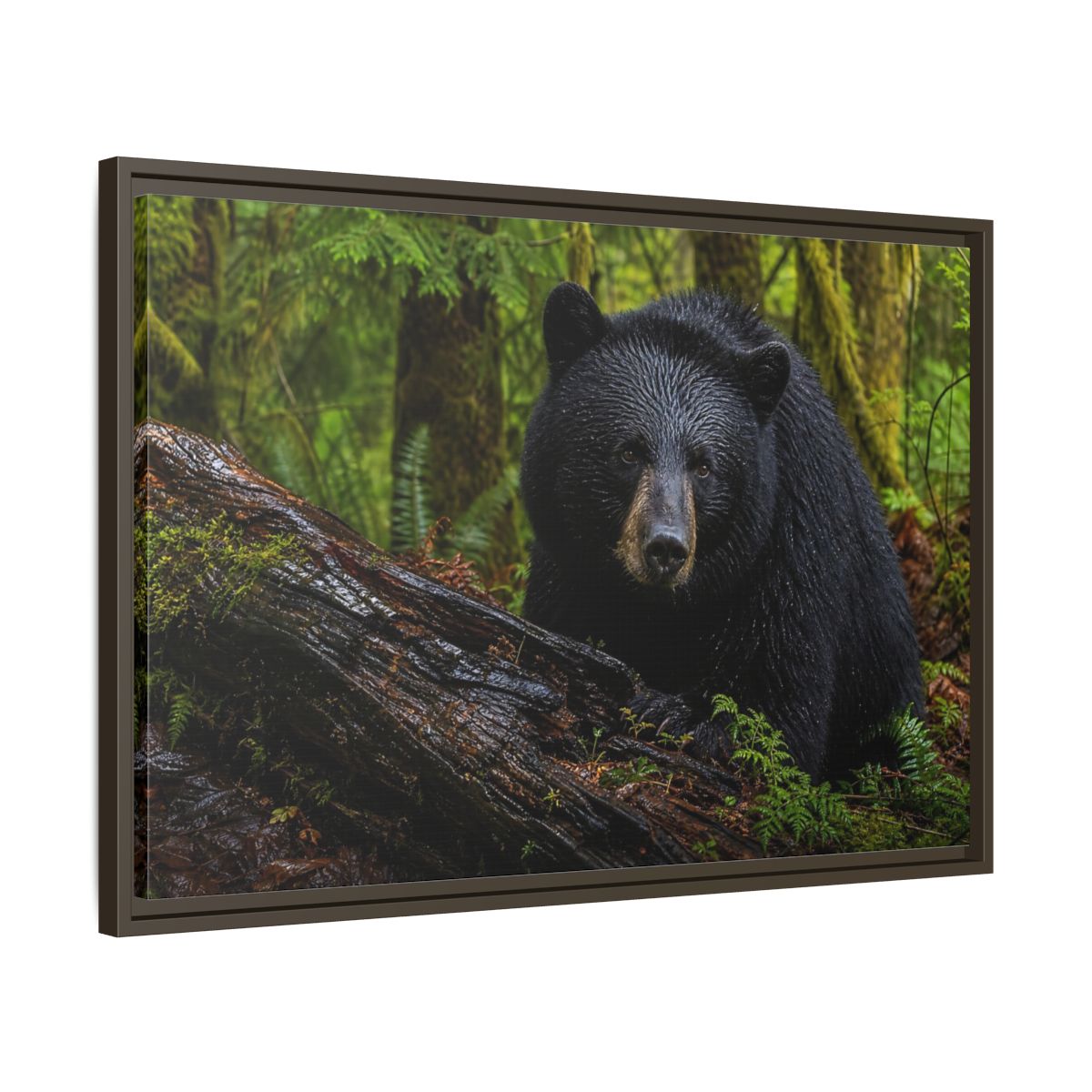 Side Mockup 11. Animals Black Bear Black Bear Forest shown as stretched canvas wall art