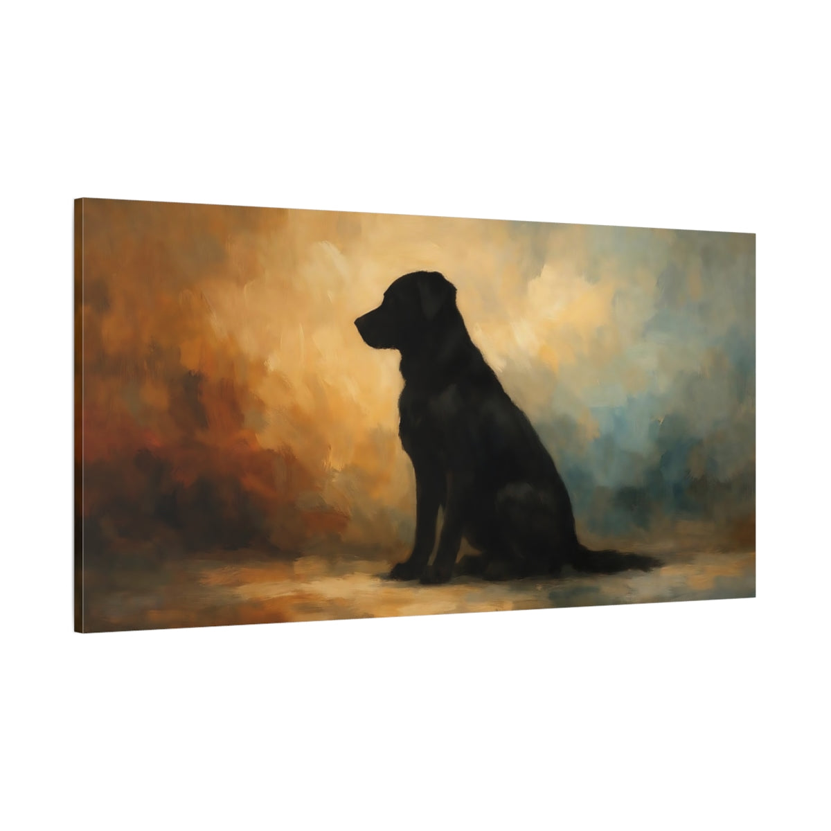 Main Mockup. Animals Black Dog Black Dog Portrait shown as stretched canvas wall art