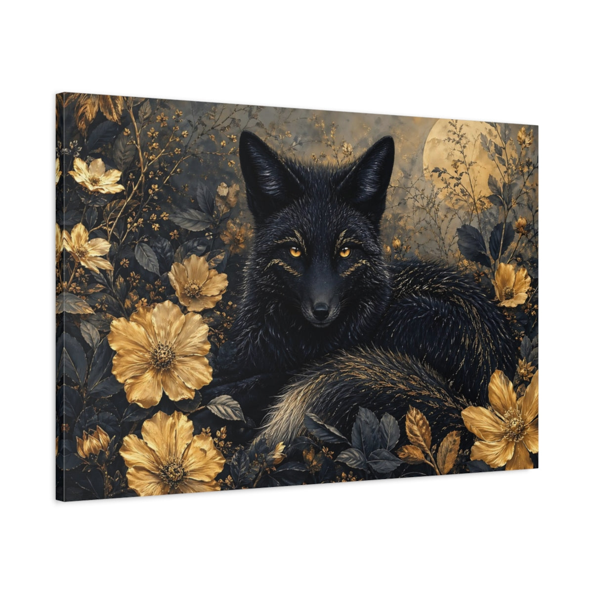 Main Mockup. Animals Black Fox Black Fox Gold shown as stretched canvas wall art