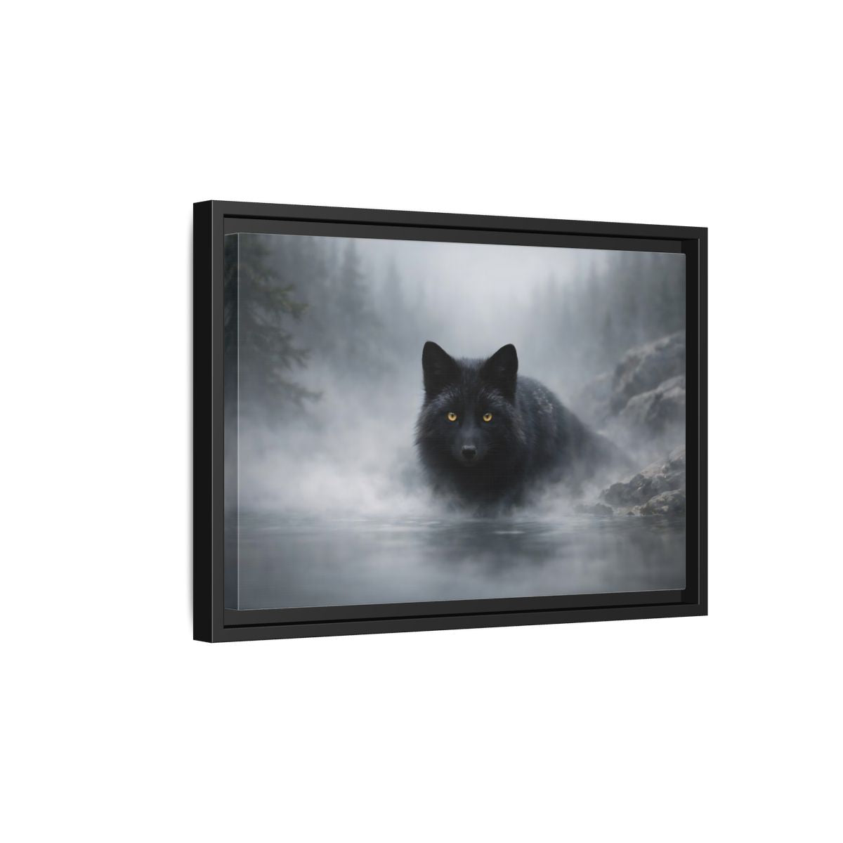 Side Mockup 6. Animals Black Fox Black Fox shown as stretched canvas wall art