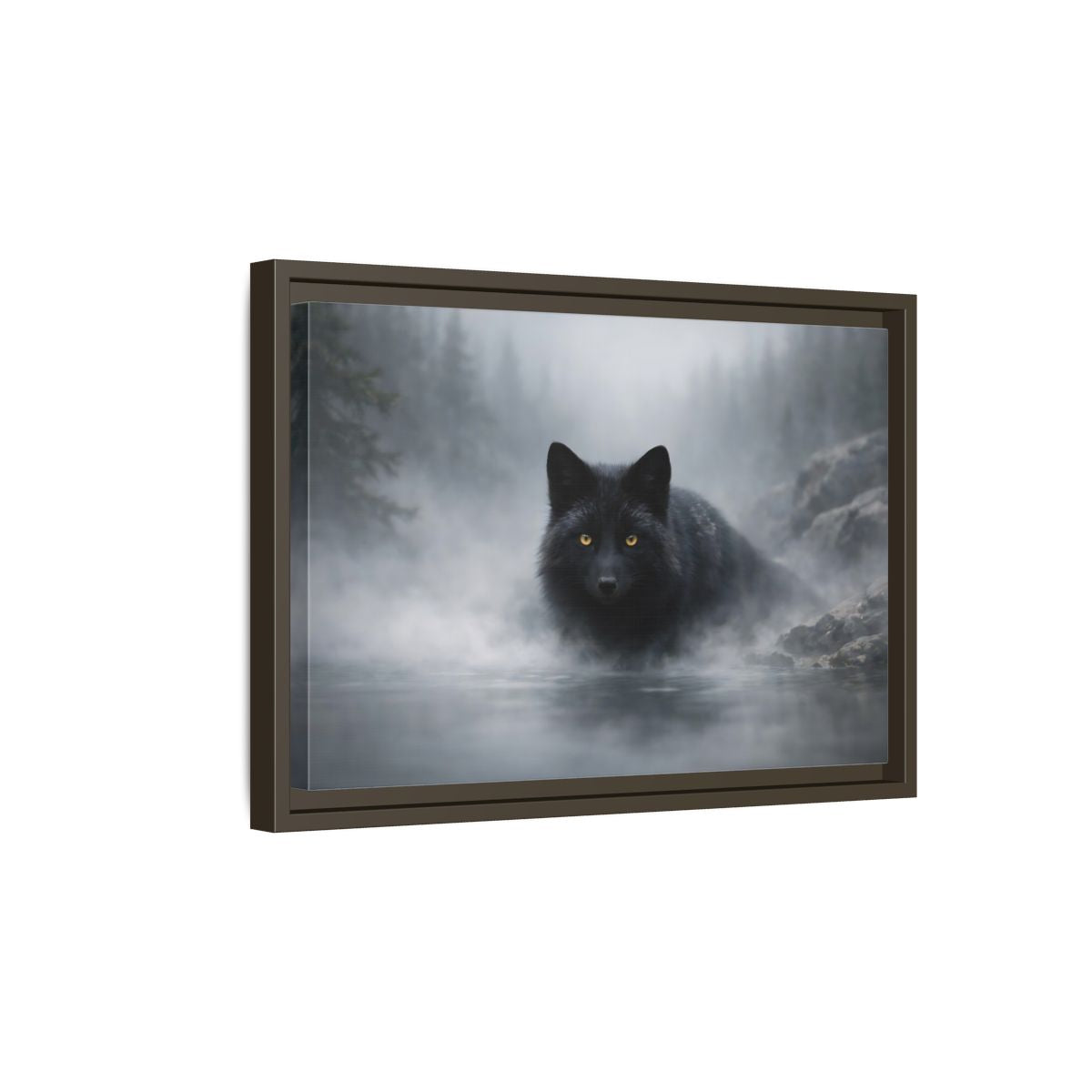 Side Mockup 5. Animals Black Fox Black Fox shown as stretched canvas wall art
