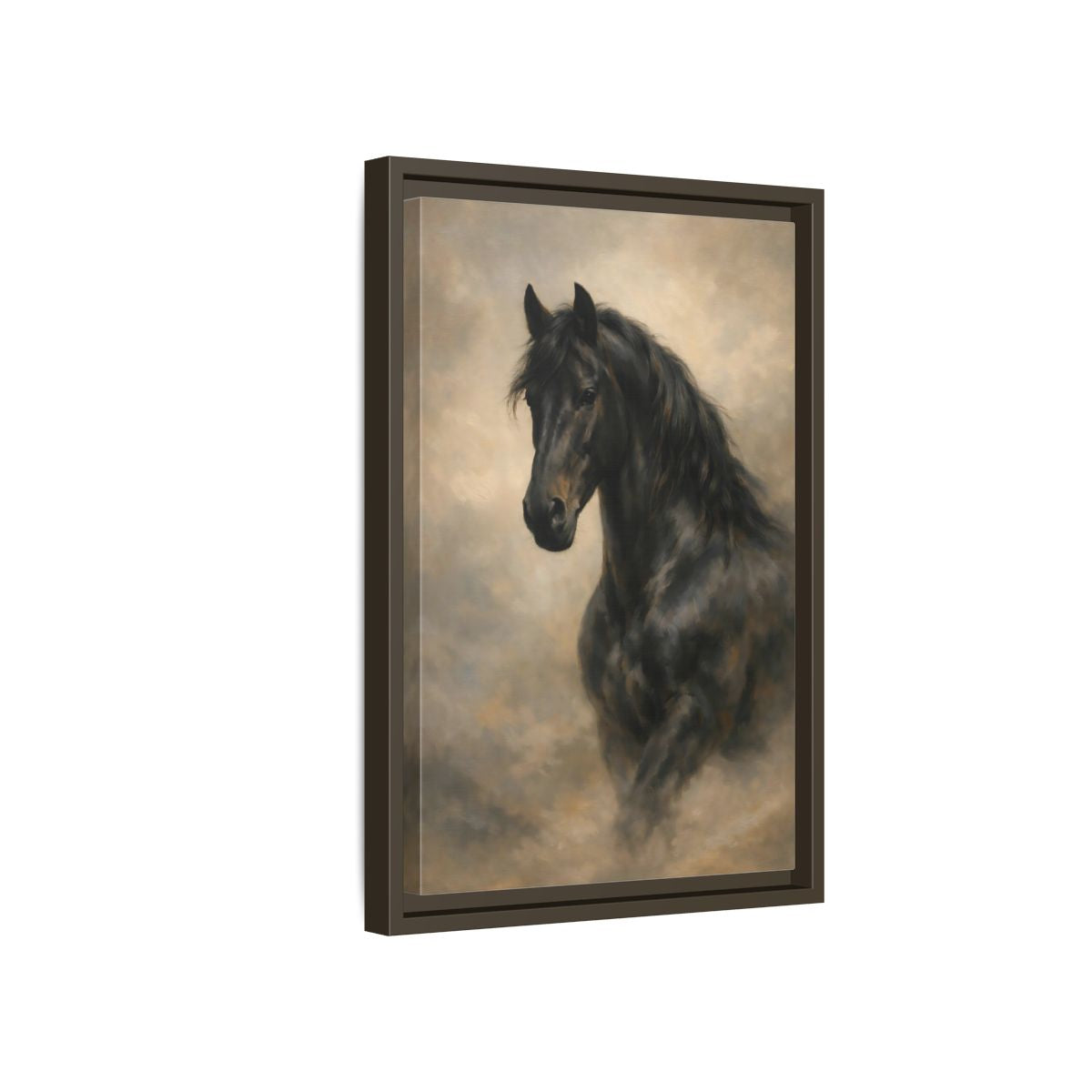 Side Mockup 5. Animals Black Horse Black Horse Art shown as stretched canvas wall art