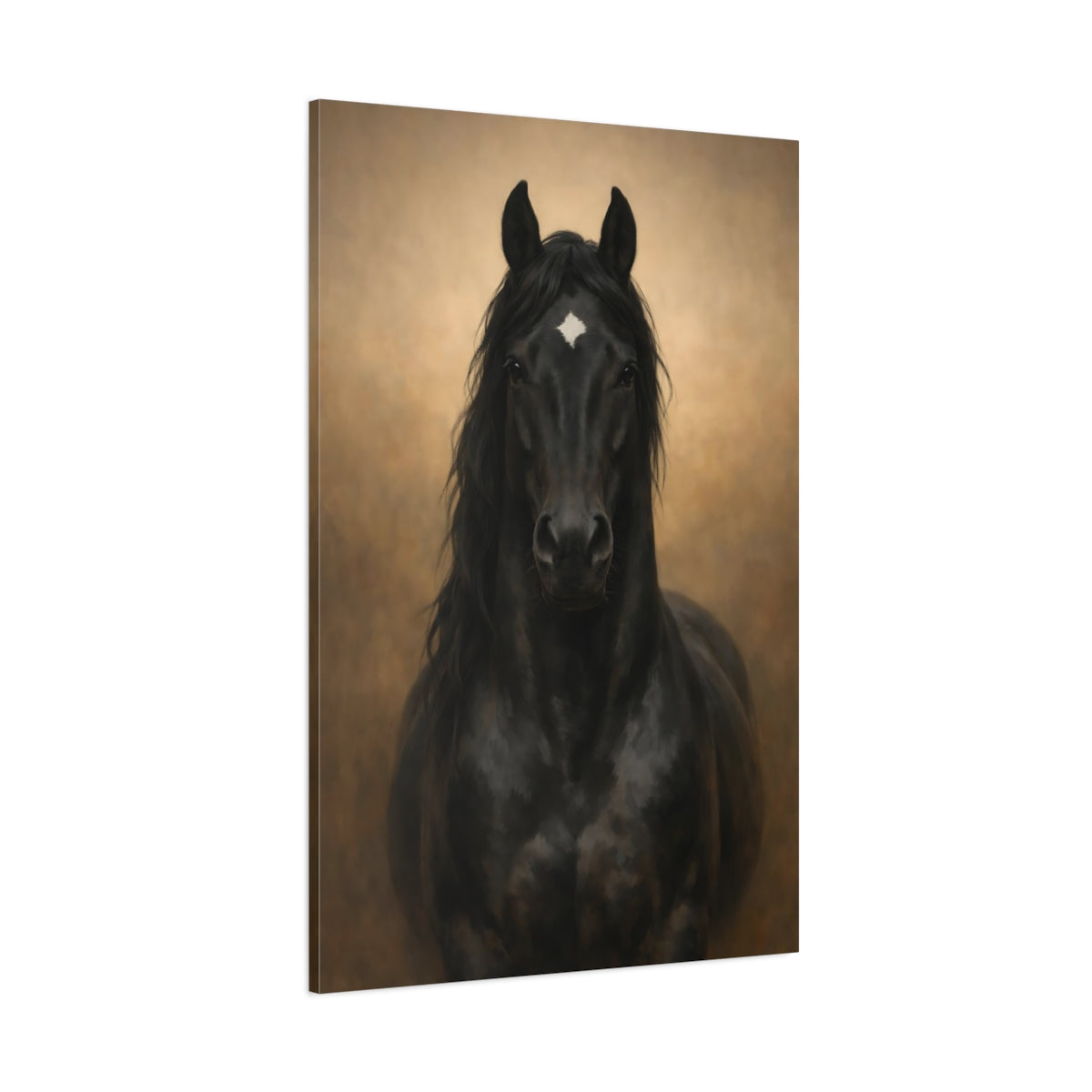 Animals Black Horse Black And Gold shown as stretched canvas wall art