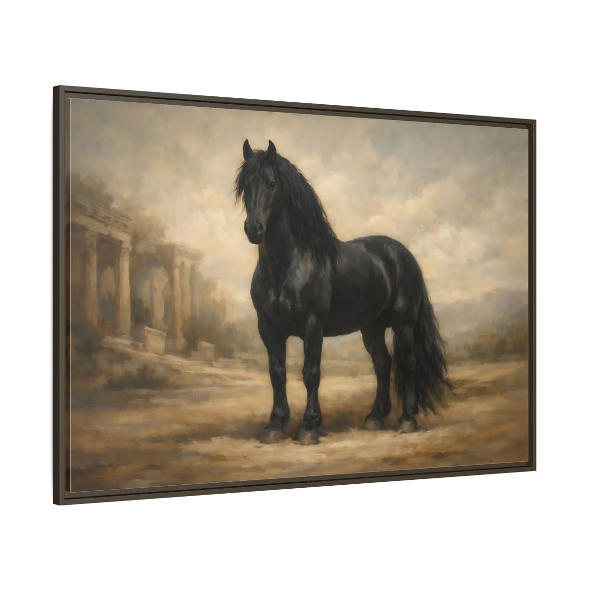 Main Mockup. Animals Black Horse Black And Tan shown as stretched canvas wall art