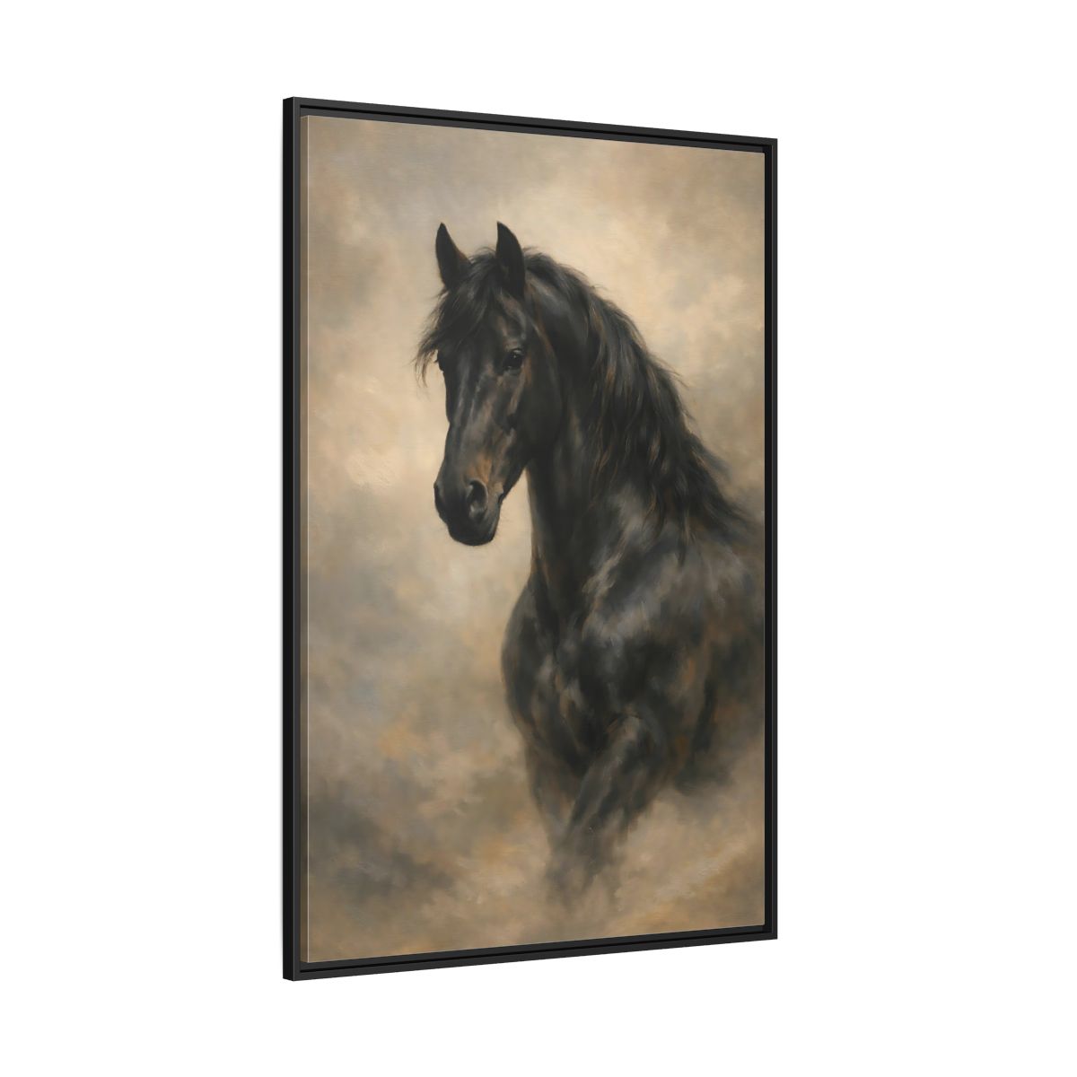 Main Mockup. Animals Black Horse Black Horse Art shown as stretched canvas wall art