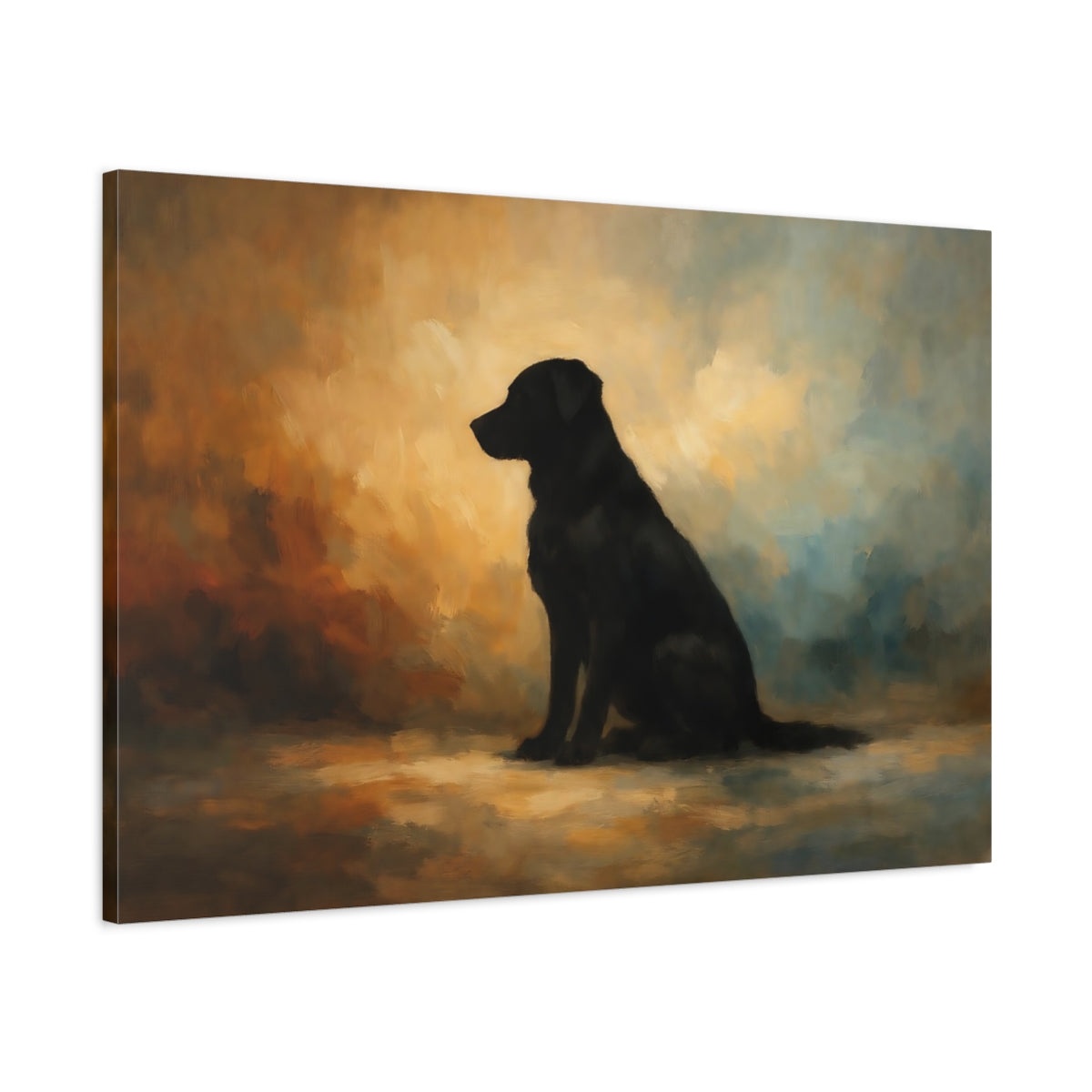 Side Mockup 1. Animals Black Labrador Black Labrador Art shown as stretched canvas wall art