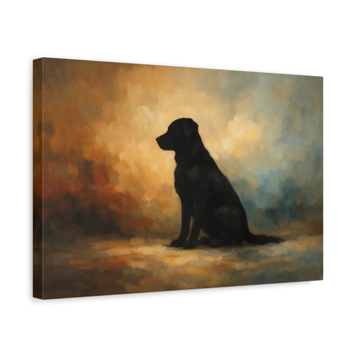 Side Mockup 4. Animals Black Labrador Black Labrador Art shown as stretched canvas wall art