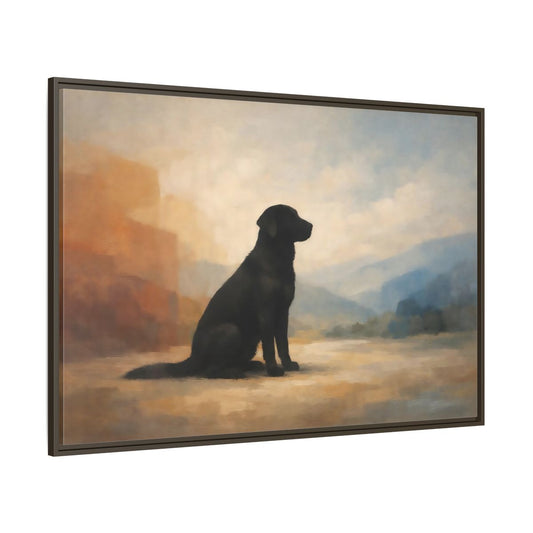Main Mockup. Animals Black Labrador Black Dog Landscape shown as stretched canvas wall art