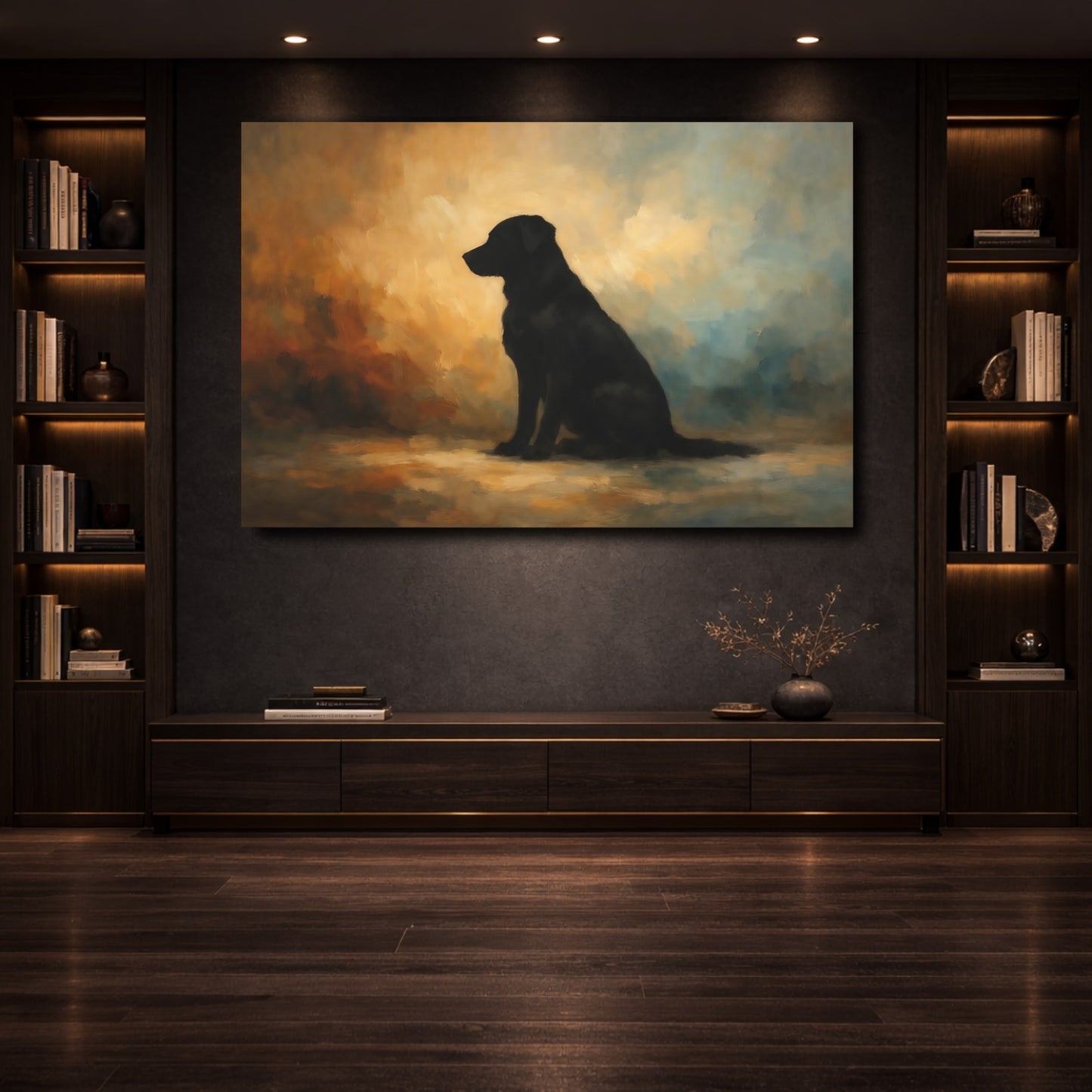 Mockup 3. Animals Black Labrador Black Labrador Art shown as stretched canvas wall art
