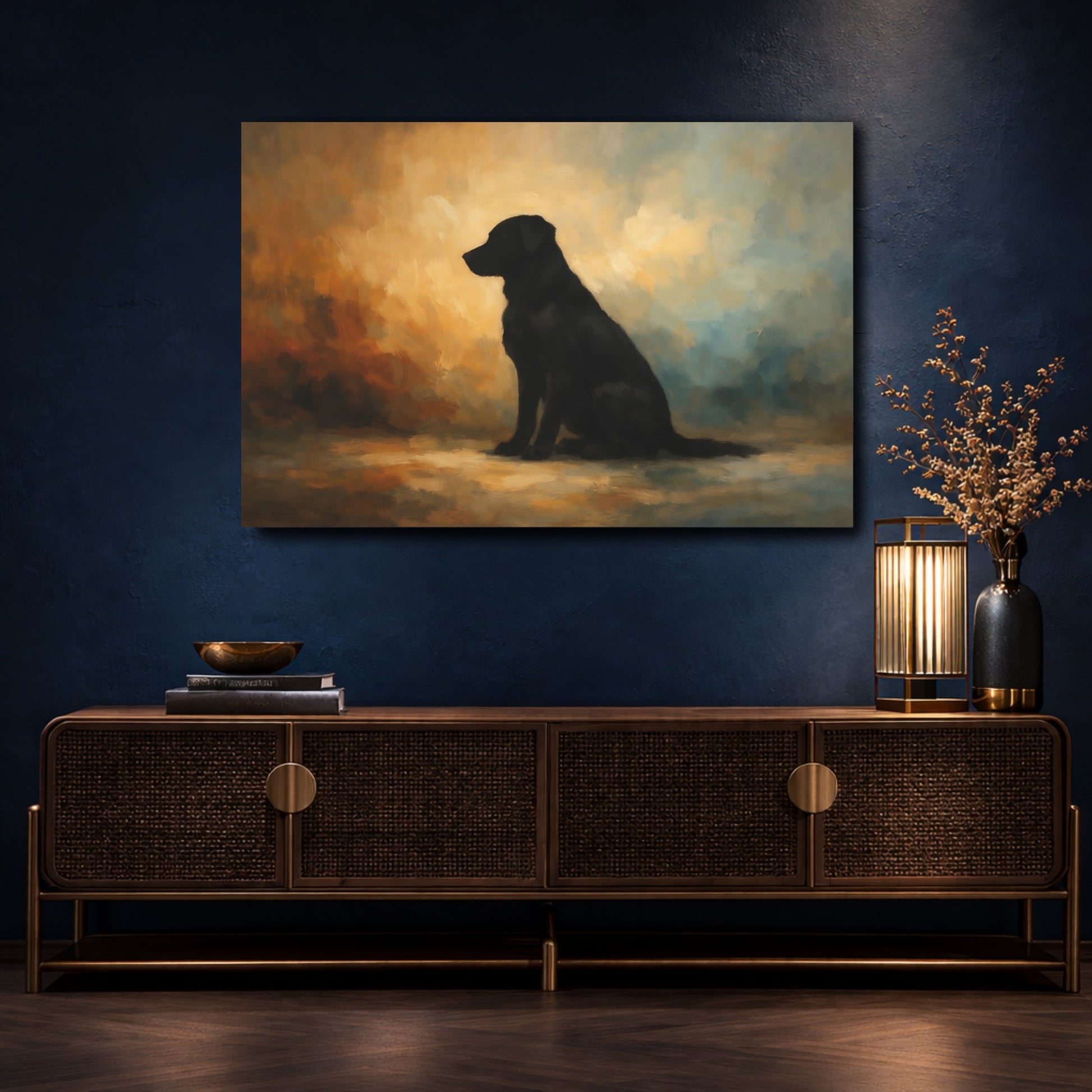 Mockup 4. Animals Black Labrador Black Labrador Art shown as stretched canvas wall art