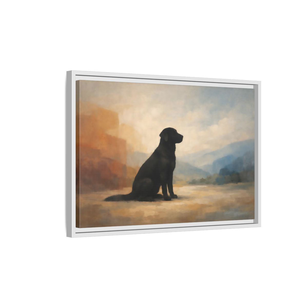 Side Mockup 1. Animals Black Labrador Black Dog Landscape shown as stretched canvas wall art