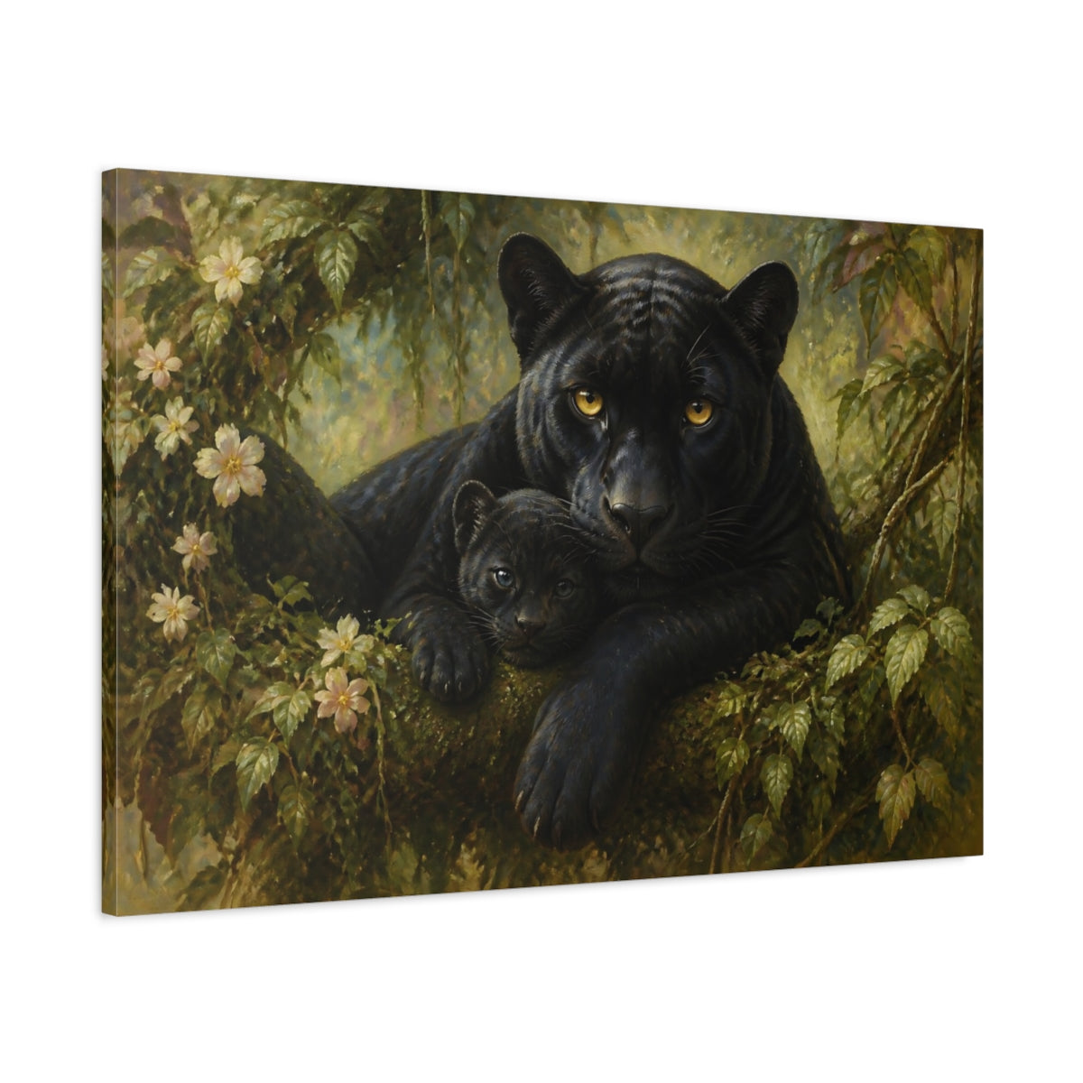 Main Mockup. Animals Black Panther And Cub shown as canvas print